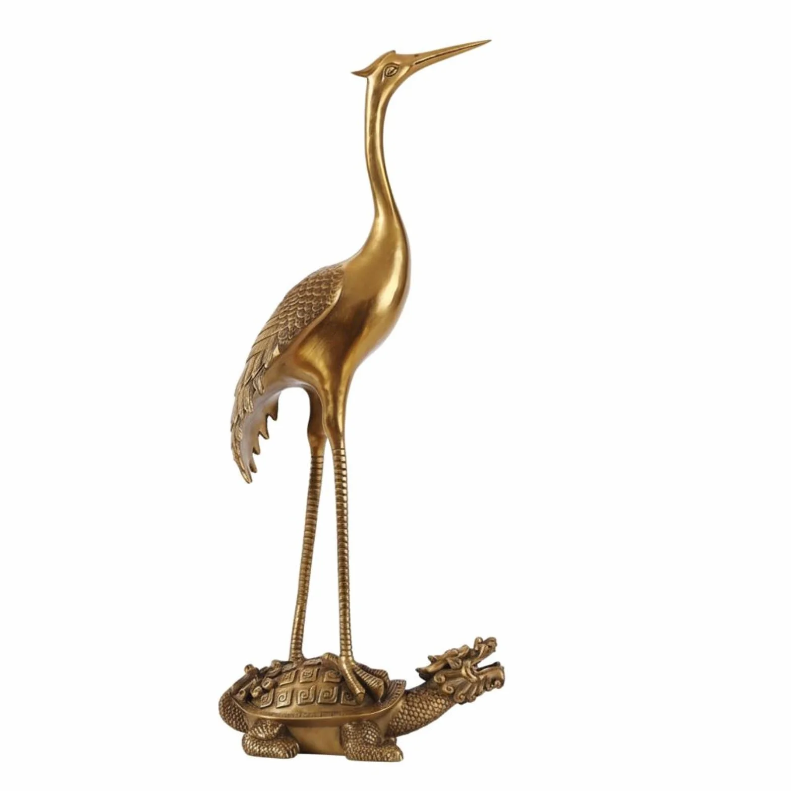 Adorno de Ave Zancuda de la Longevidad Coleccionable Escultura de Bronce Estilo Chino Diseño Llamativo Decoración del Hogar para Entrada, Amarillo, 72 Derecho Adelante