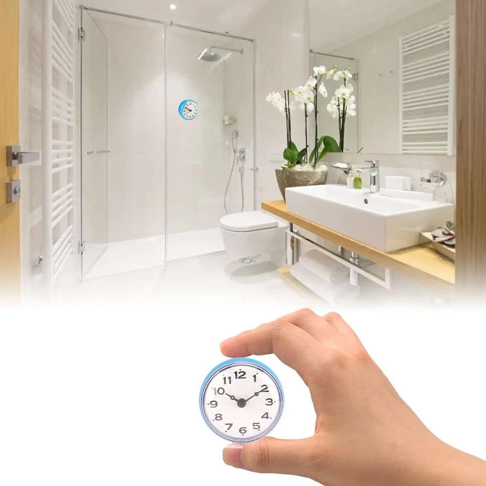 Joyzan Reloj de Ducha Baño Impermeable Ventosa ABS Pequeño Redondo Decoración Temporizador