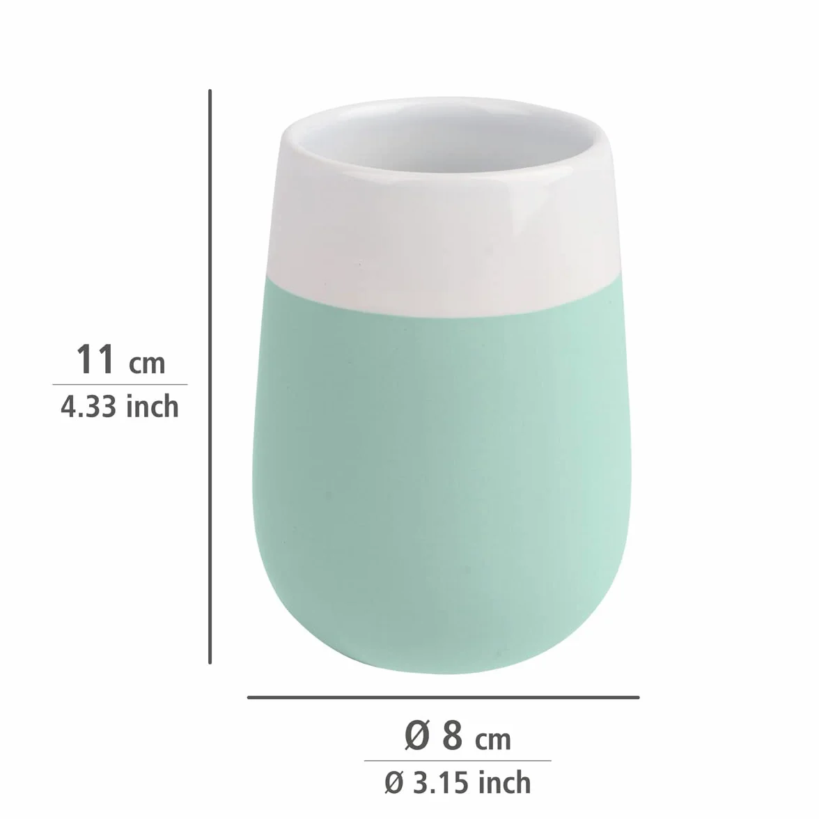 Wenko Malta Vaso Cerámica Verde Menta 8x8x11 cm para Cepillos de Dientes