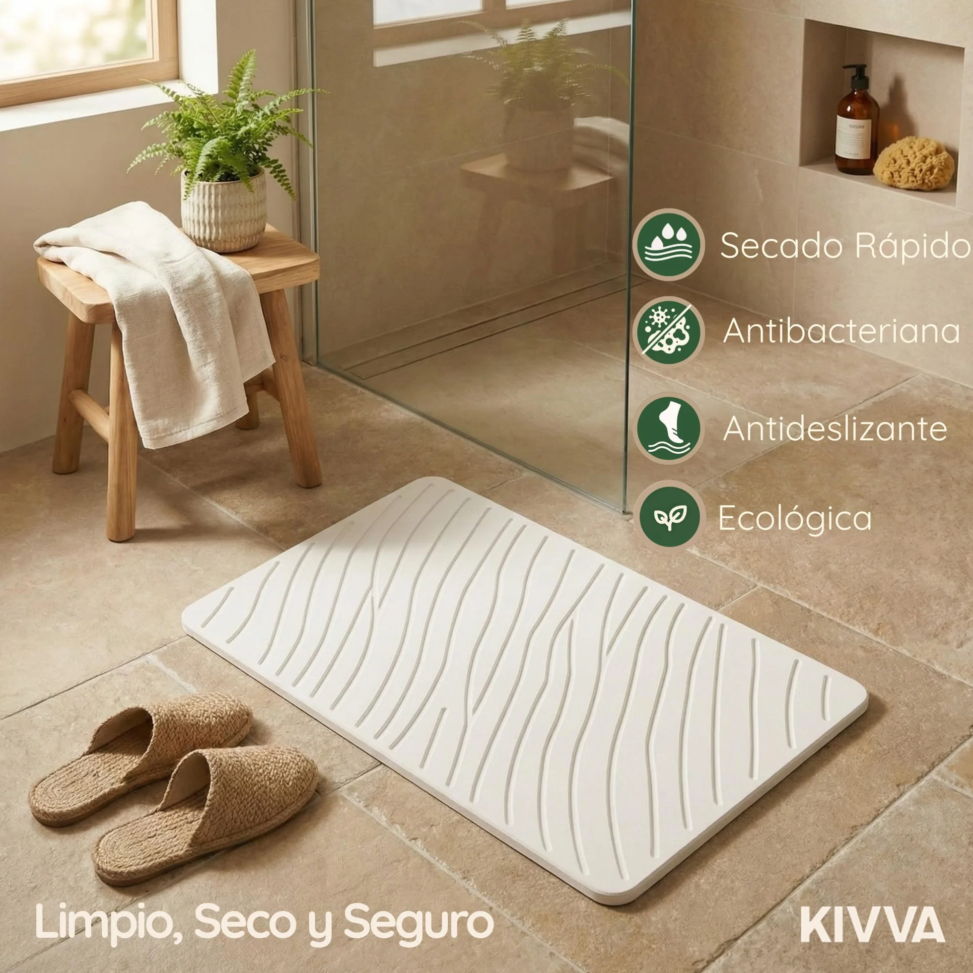 Kivva Alfombrilla Diatomita 60x40 Antideslizante Antibacteriana Baño Secado Rápido