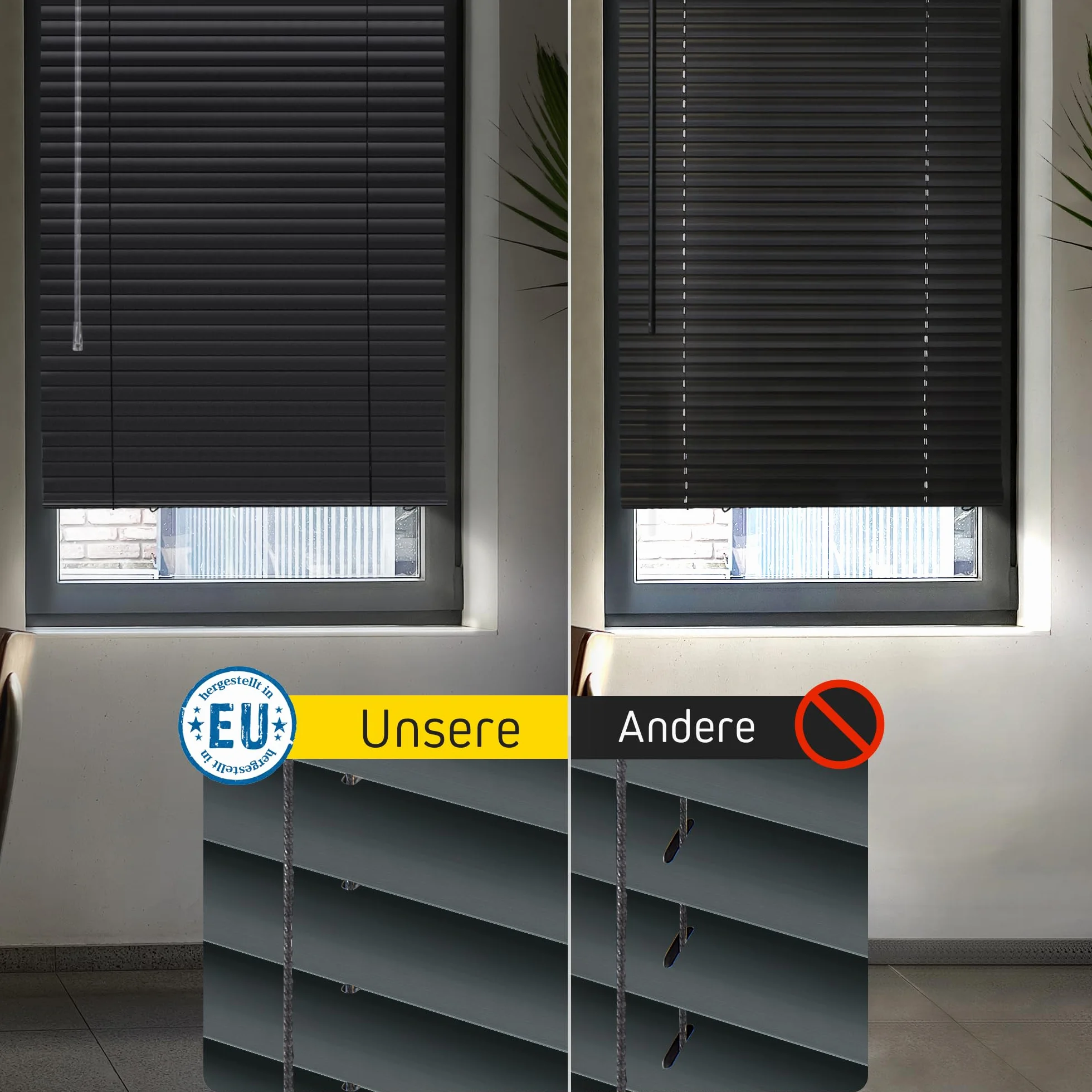 Jalousiescout Persiana Veneciana sin luz Persiana Veneciana de Aluminio, innovadora tecnología de oscurecimiento, protección de la intimidad, sin taladrar, 150 x 250 cm, Gris Oscuro Mate