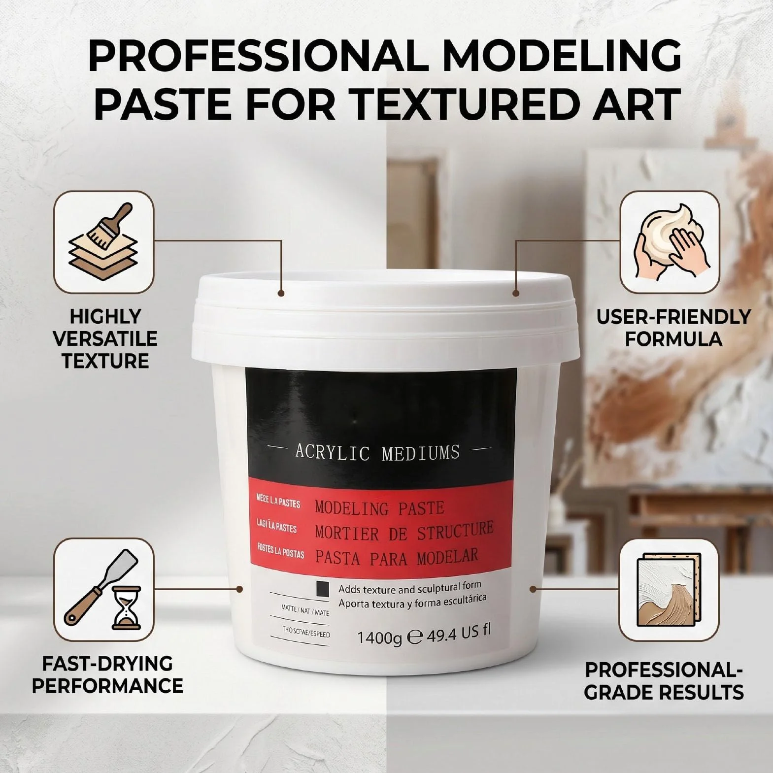 Tangxi Pasta de Modelado de 1400g de Secado Rápido, Pasta de Textura Multifuncional para Manualidades de Madera Artísticas en Lienzo