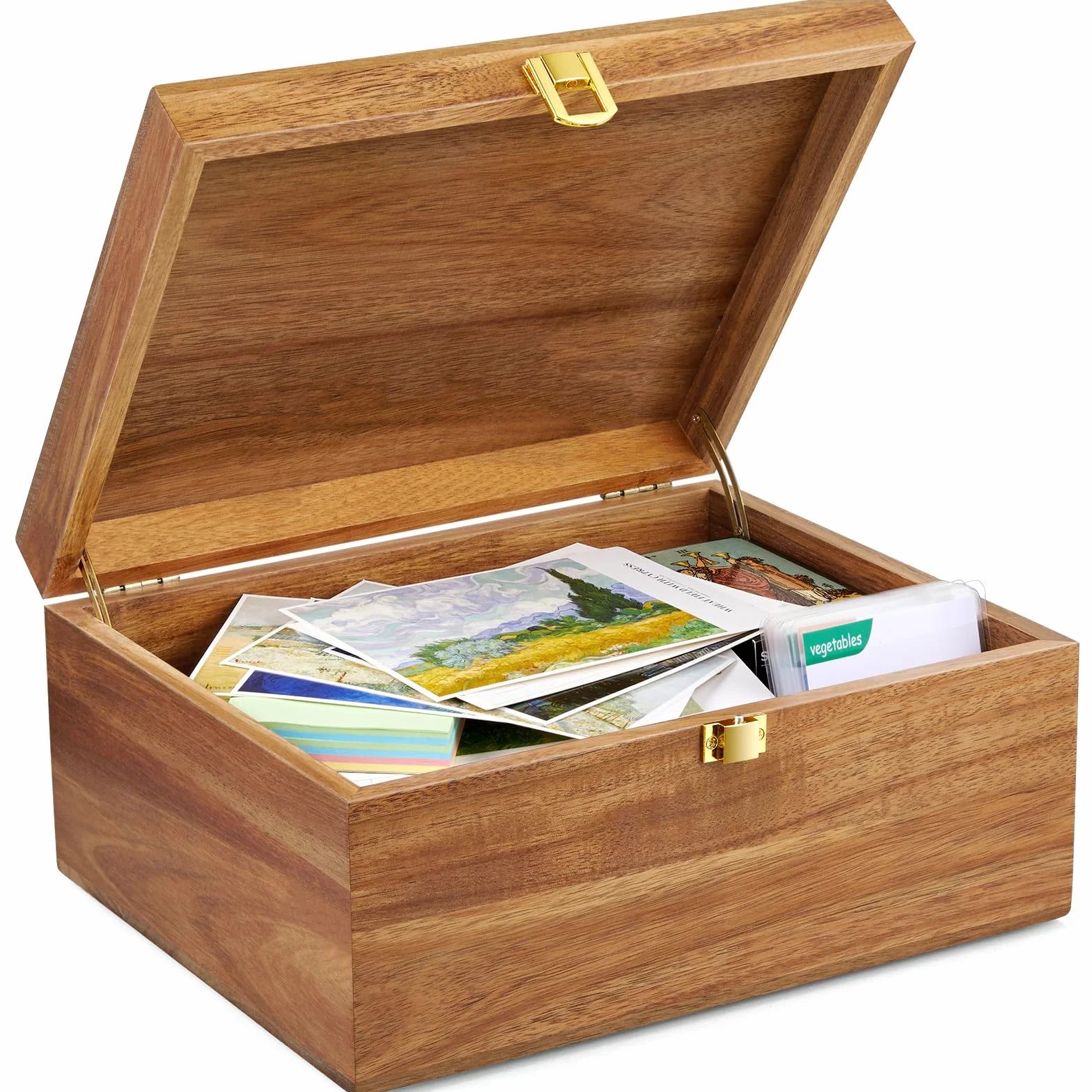 DRASTAR Caja de recuerdos de madera, caja de almacenamiento grande de acacia con tapa con bisagras, caja de recuerdos para manualidades y almacenamiento de fotos