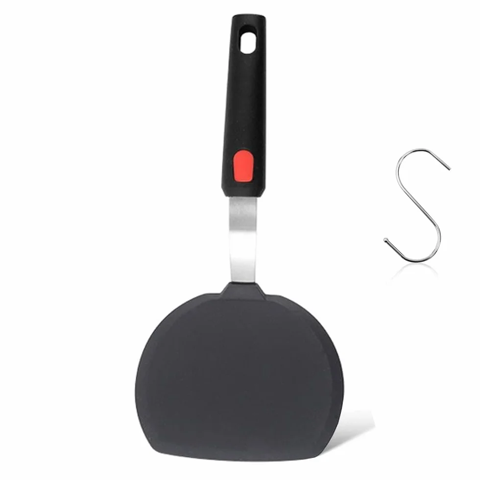 Espátula de silicona para panqueques, espátula ancha de silicona con mango alargado, resistente al calor hasta 315.6 °C, para utensilios de cocina antiadherentes, utensilios de cocina grandes y