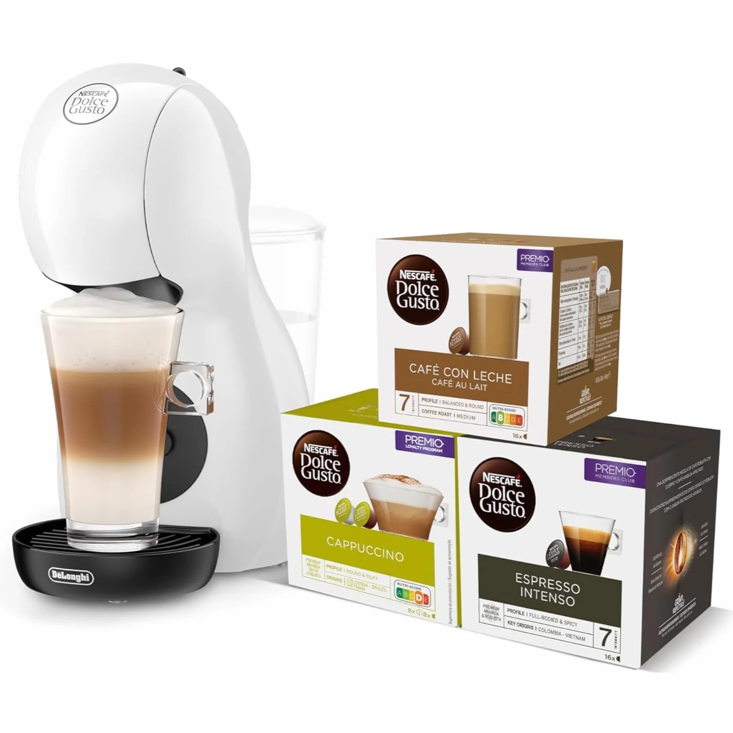 De'Longhi Nescafé Dolce Gusto Piccolo XS EDG110.WB, Cafetera Cápsulas, Incluye 3 Paquetes de Cápsulas, Diseño Super-Compacto, Cafetera Manual para Café y Otras Bebidas, 1500W, Blanco