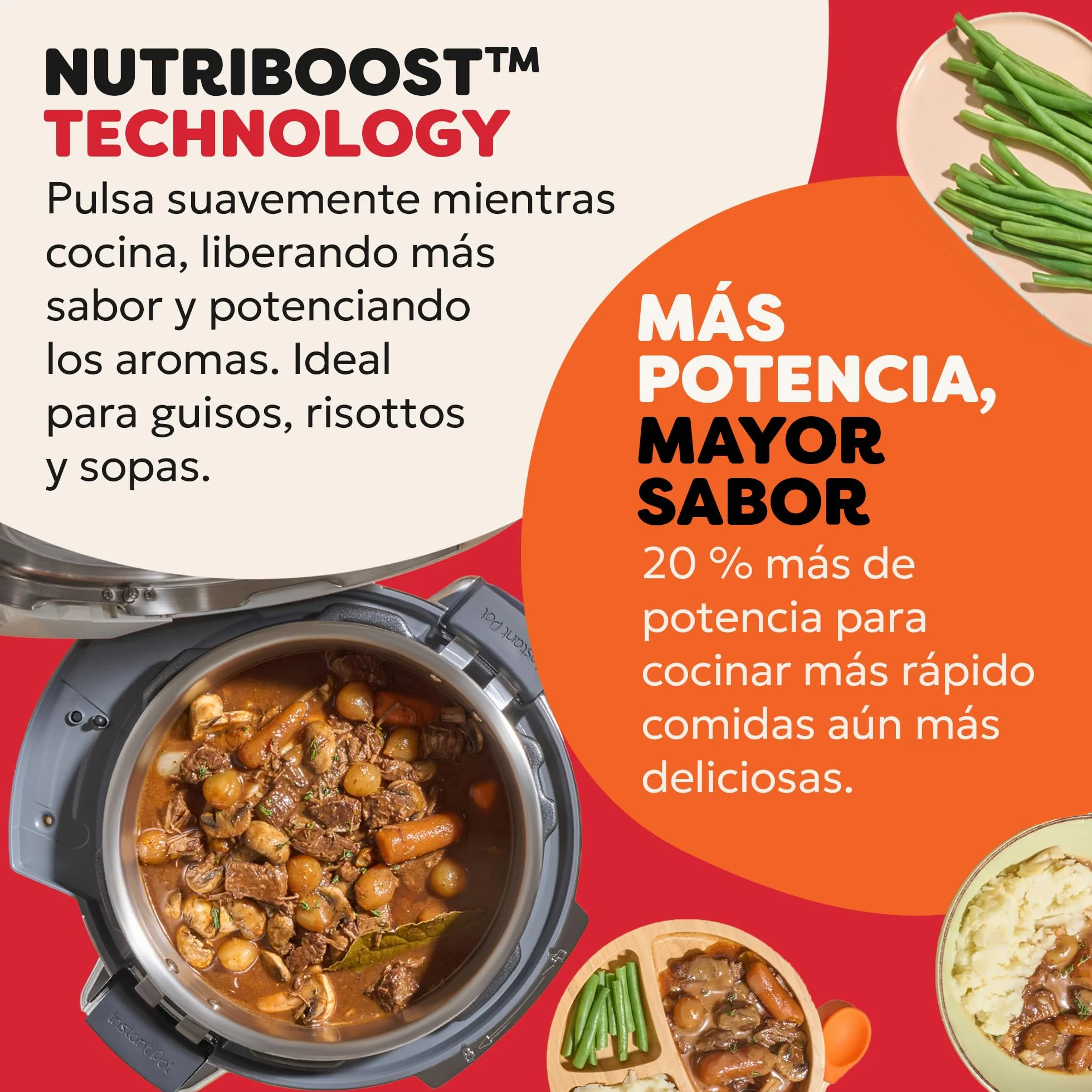 Instant Pot Pro Olla multifunción 10 en 1, 5,7L, Blanca, olla a presión, olla de cocción lenta, arrocera, sartén, yogurtera, calentador de alimentos, olla de cocción al vacío, vaporera, horno, NutriBo