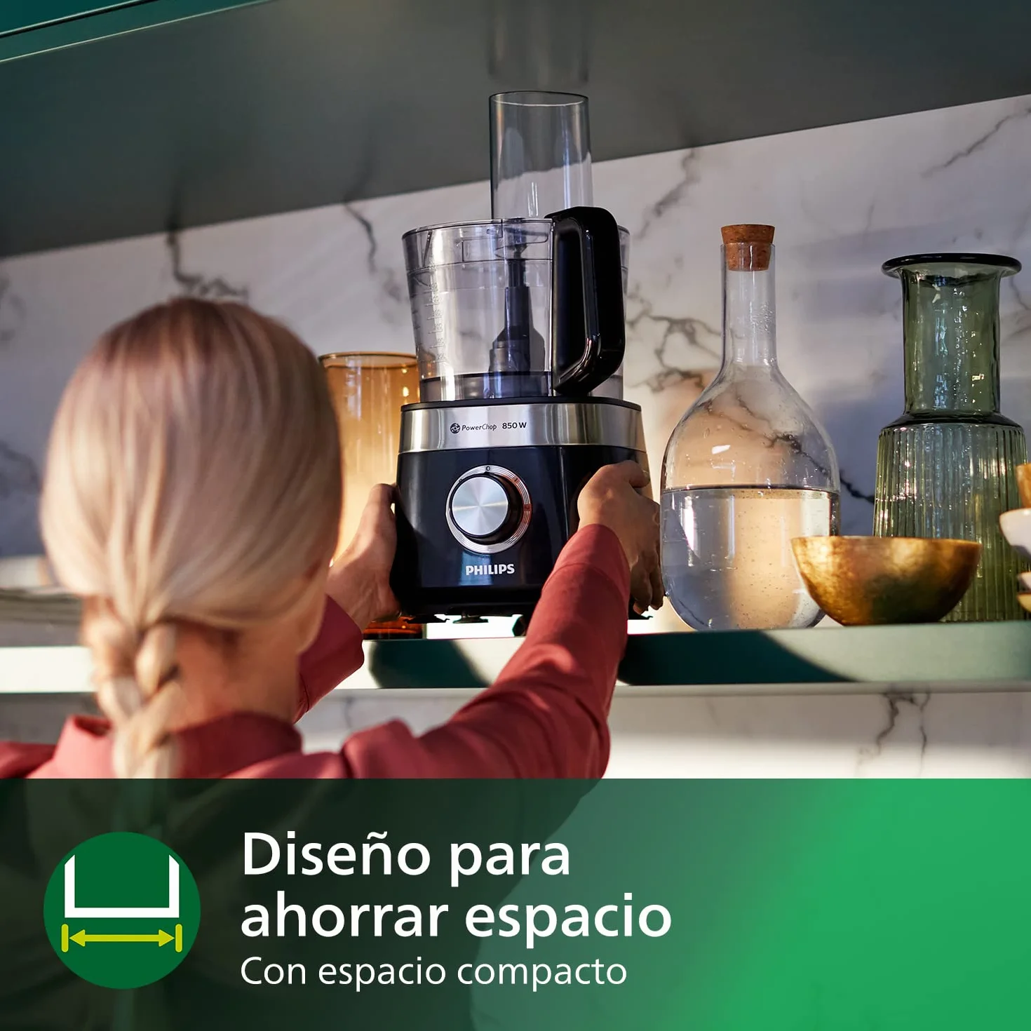Philips Viva Collection Robot de cocina compacto - Compacto, motor de 800W, 29 funciones, PowerChop, disco 2 en 1, exprimidor de cítricos, montaje fácil, bol de 1.5L (HR7510/10)