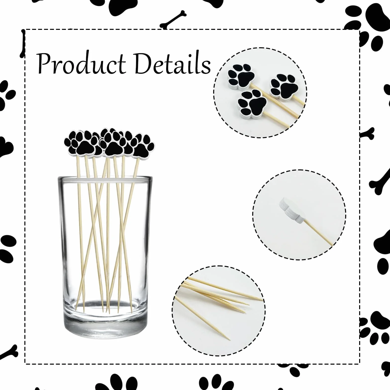 200 palillos de cóctel, palillos de dientes elegantes de 4.7 pulgadas para aperitivos, pinchos decorativos para frutas, alimentos, bebidas, suministros de fiesta, estilo pata de perro