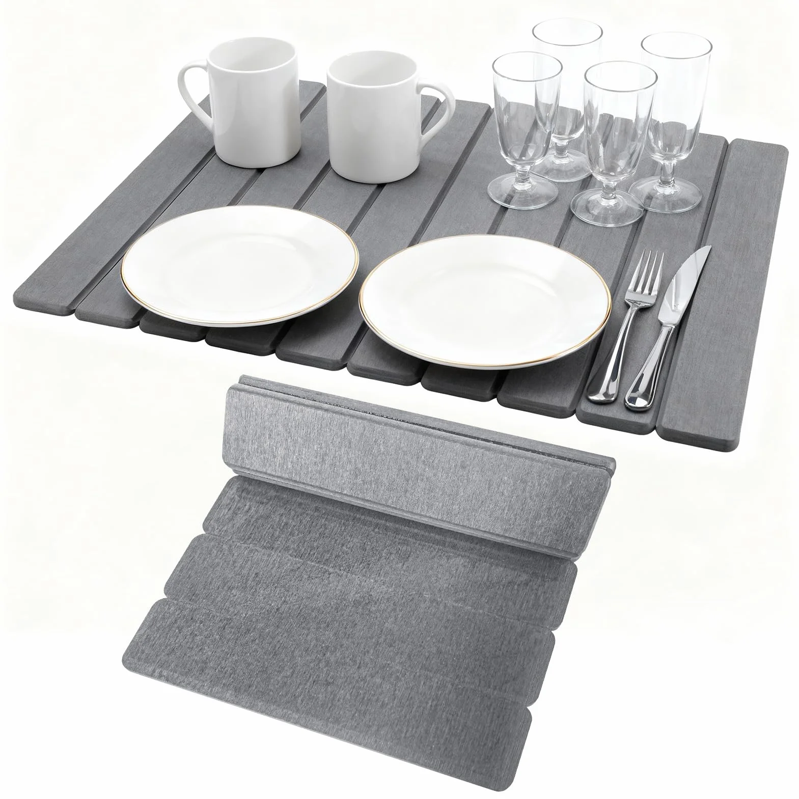 60×40cm Alfombrilla Escurreplatos de Diatomita, Escurreplatos Diatomita Absorción, Alfombra Diatomita Cocina Plegable, Rápida y Secado Piedra Escurridorde de Platos Vajilla (Gris Oscuro)