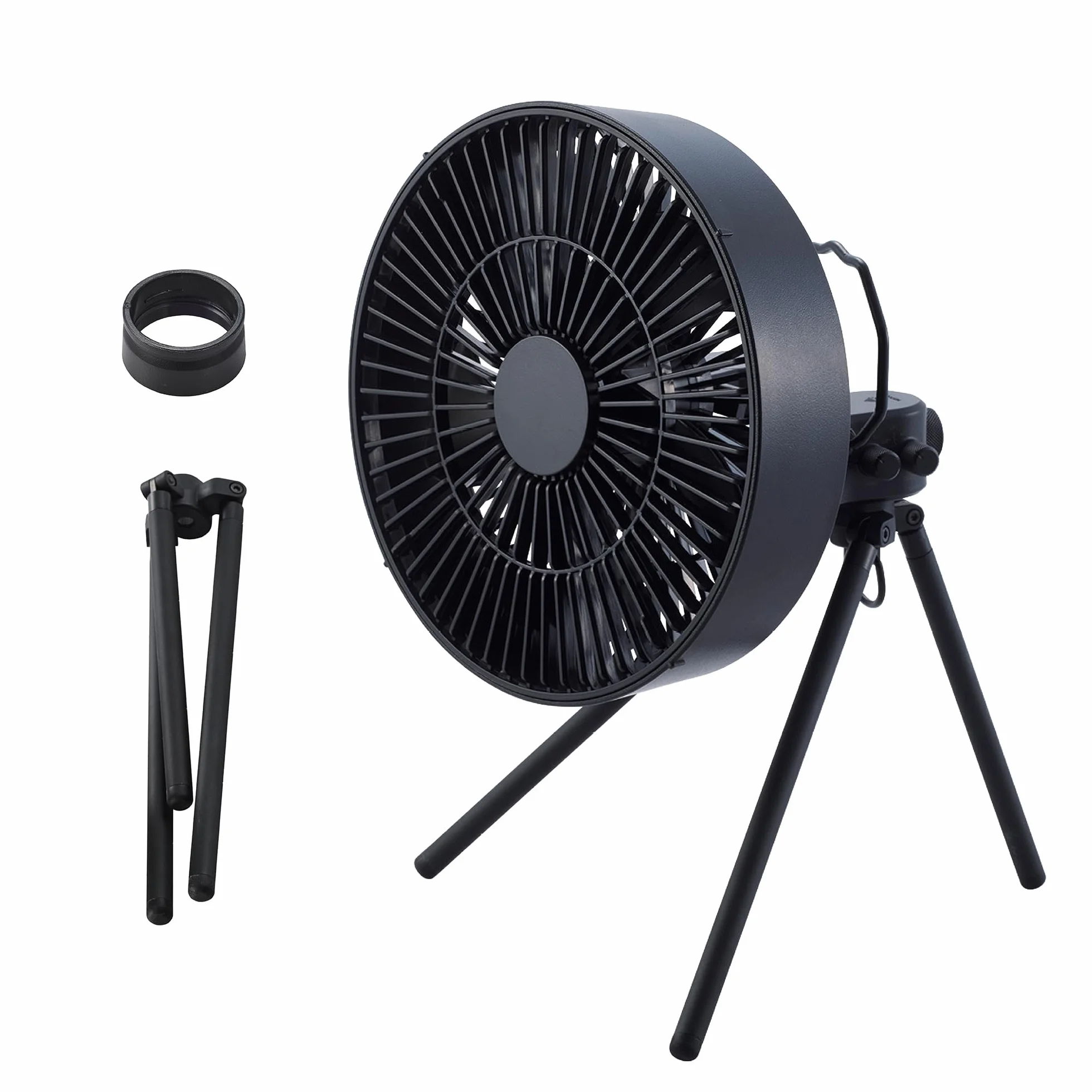 ELECOM NESTOUT - Ventilador de camping al aire libre con trípode, 4 ajustes de velocidad y modo de brisa natural, oscilación de 3 ángulos, inclinación ajustable de 90°, temporizador (30/60/90 minutos