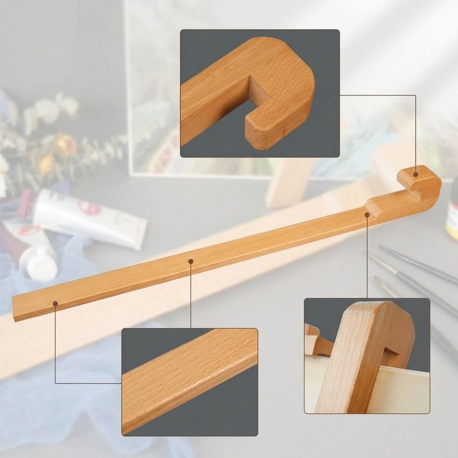 Soporte de Mano de Madera para Pintor, Varilla de Apoyo para Dibujo con Construcción de Madera Confiable Y Gancho Innovador, Adecuado para Pintura Al