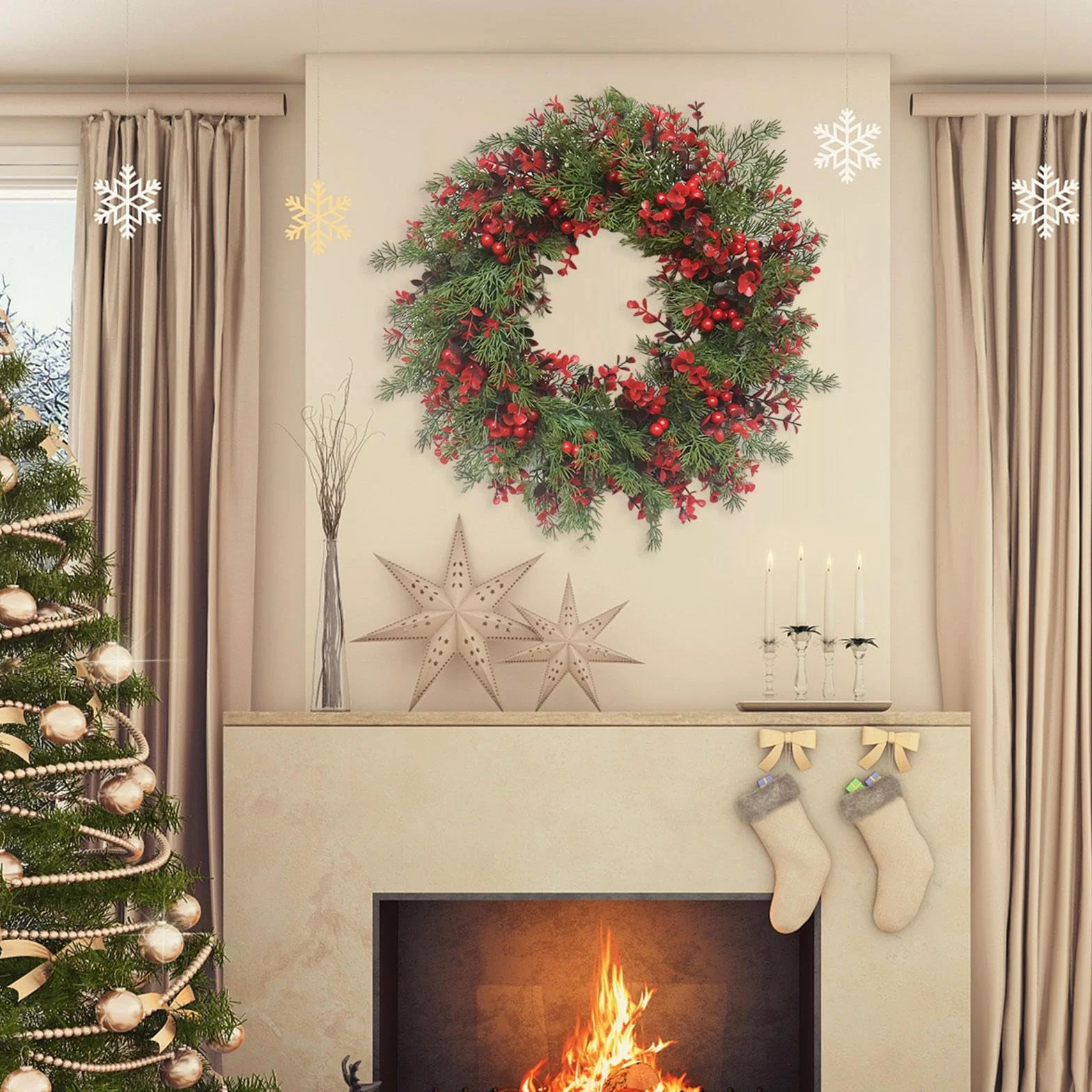 Corona de Navidad/Corona de Navidad/Guirnalda Navideña/Decoración Corona de Puerta Delantera para Balcón, Diámetro 35cm