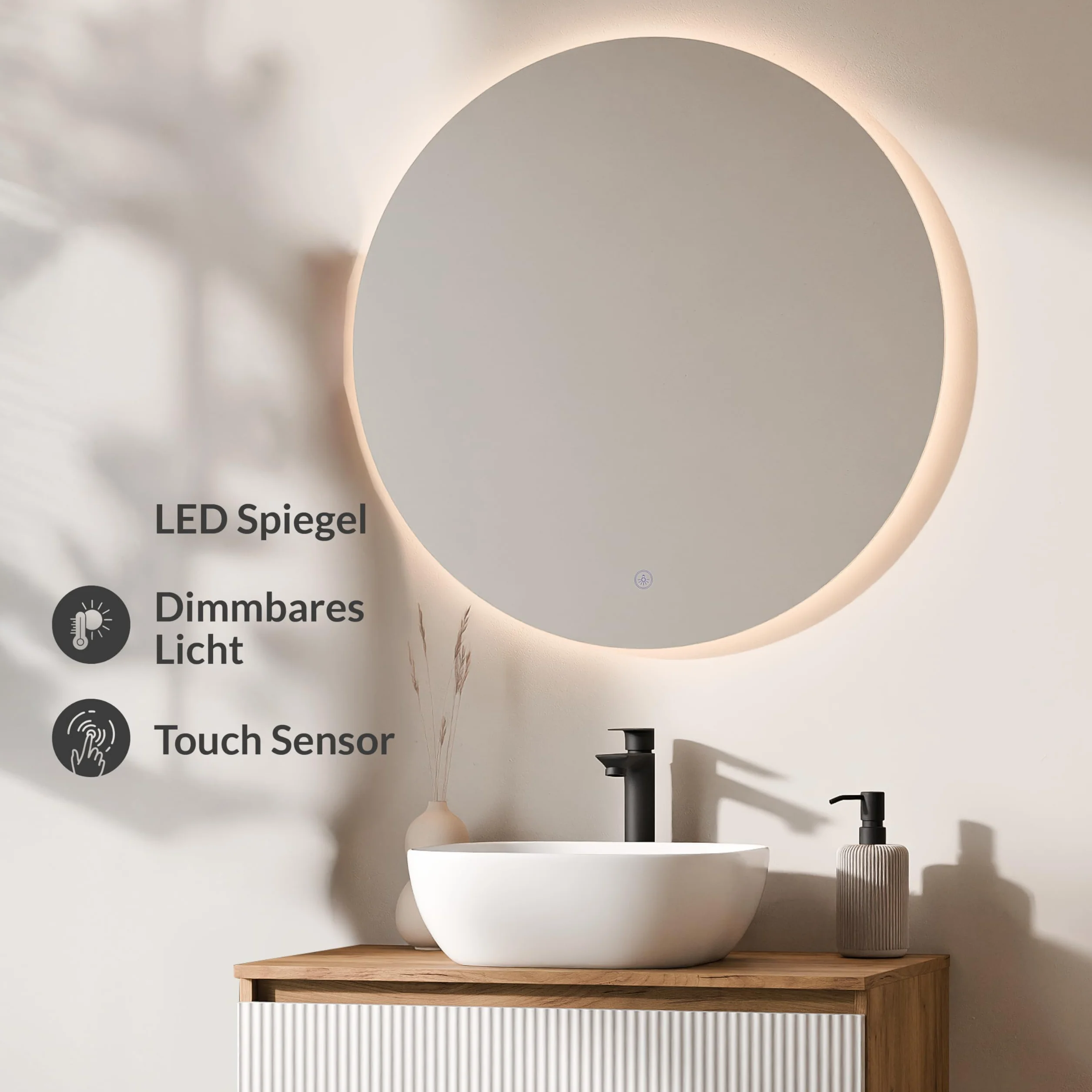 Planetmöbel Arisa Conjunto de muebles de baño 80 cm roble dorado blanco acanalado espejo NOVA lavabo 42 cm Blanco
