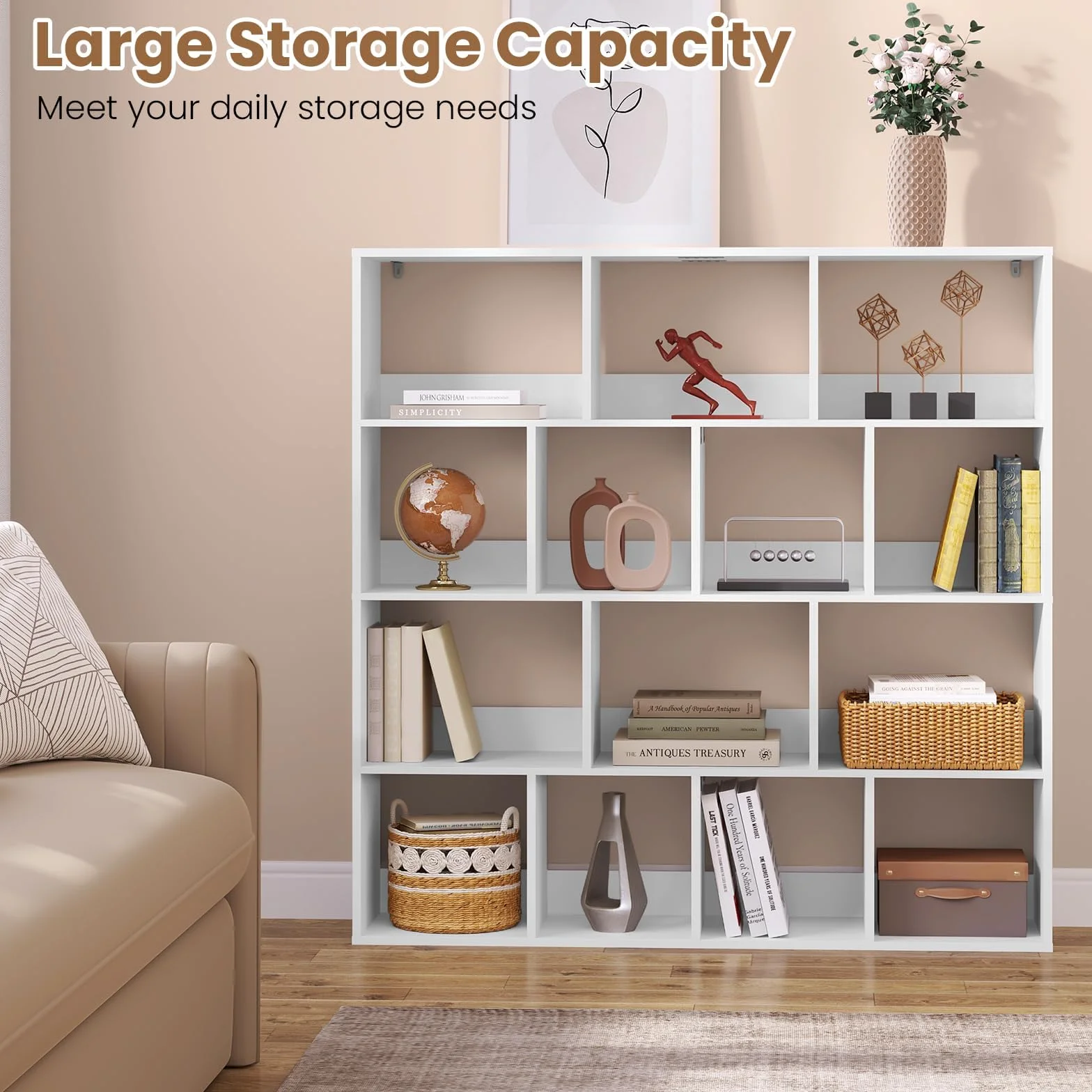 eSituro Estantería para Libros, Librería de Cubo de 14 Compartimentos | Estantería de Almacenamiento, Biblioteca Estantería para Dormitorio, Oficina y Salón, 120x30x120 cm, Blanco