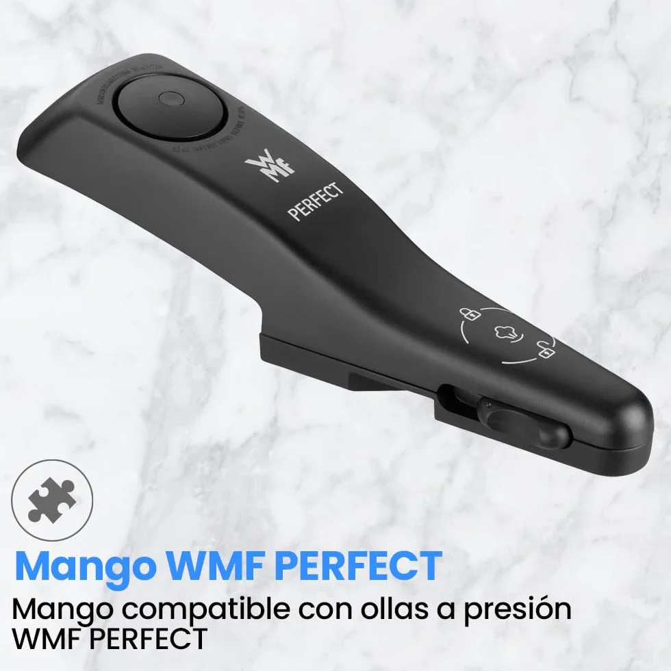 Anakel Home Repuesto de Mango para Tapa Olla Express Perfect 08.9180.6030 Compatible con Toda la Gama de Ollas WMF Perfect (desde 2003), Color Negro, Nueva Versión con Pin sobre Indicador de Presión