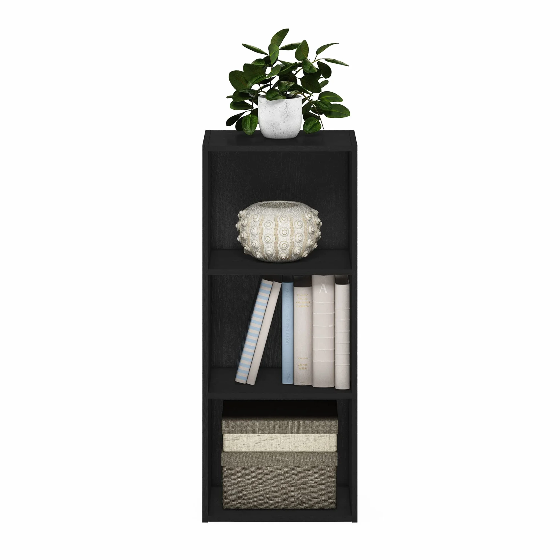 Furinno Pasir - Librería de estantes abiertos, 3 niveles, madera negra