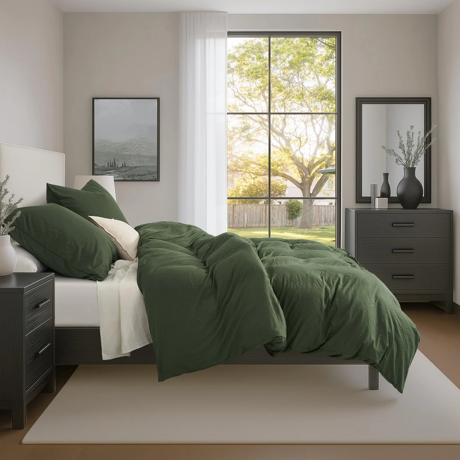 Funda Nórdica Cama 90 Verde Oliva, Microfibra Prelavada Súper Suave Tacto Algodón, Certificación Oeko-Tex, 2 Fundas 135x200 + 2 Almohadas 80x80 cm