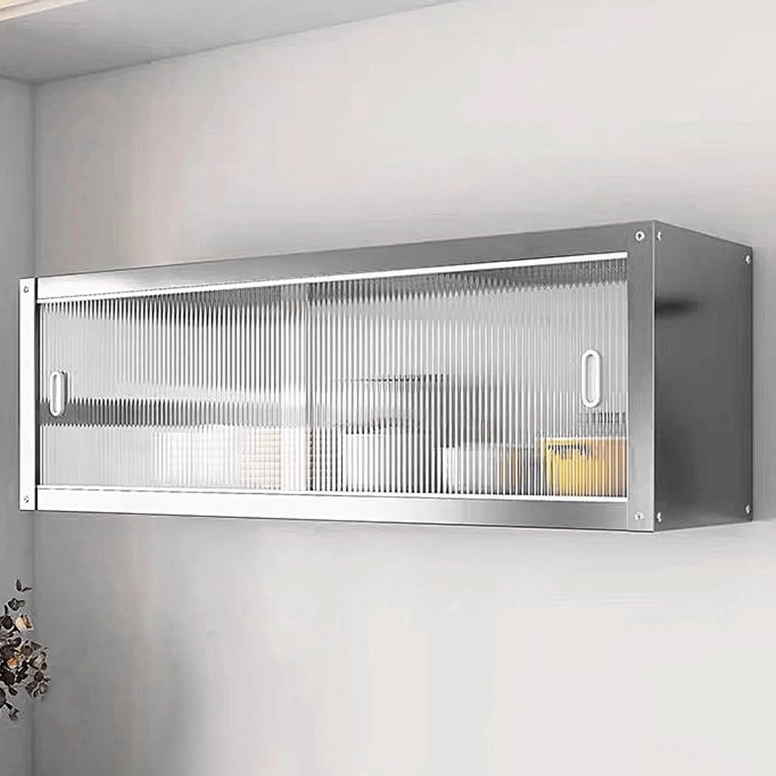 Armario De Cocina Armario De Pared De Acero Inoxidable Puertas Correderas Transparentes Dos Opciones De Instalación for Aseo Dormitorio Ducha Soporta hasta 25 Kg por Estante(70 * 30 * 40cm)