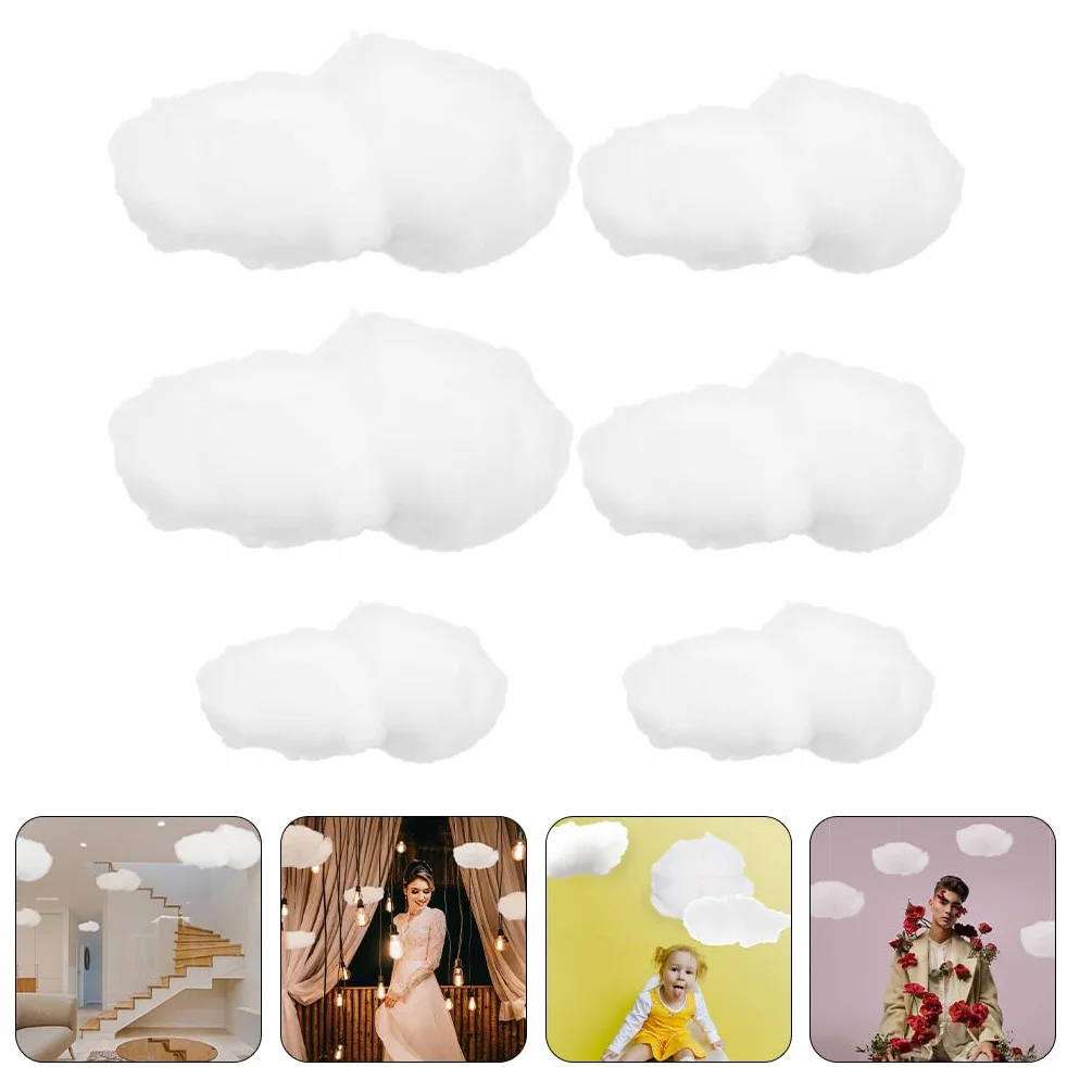 HOMSFOU Decoraciones de nubes artificiales para techo, 6 piezas, algodón simulado, 5,91 pulgadas