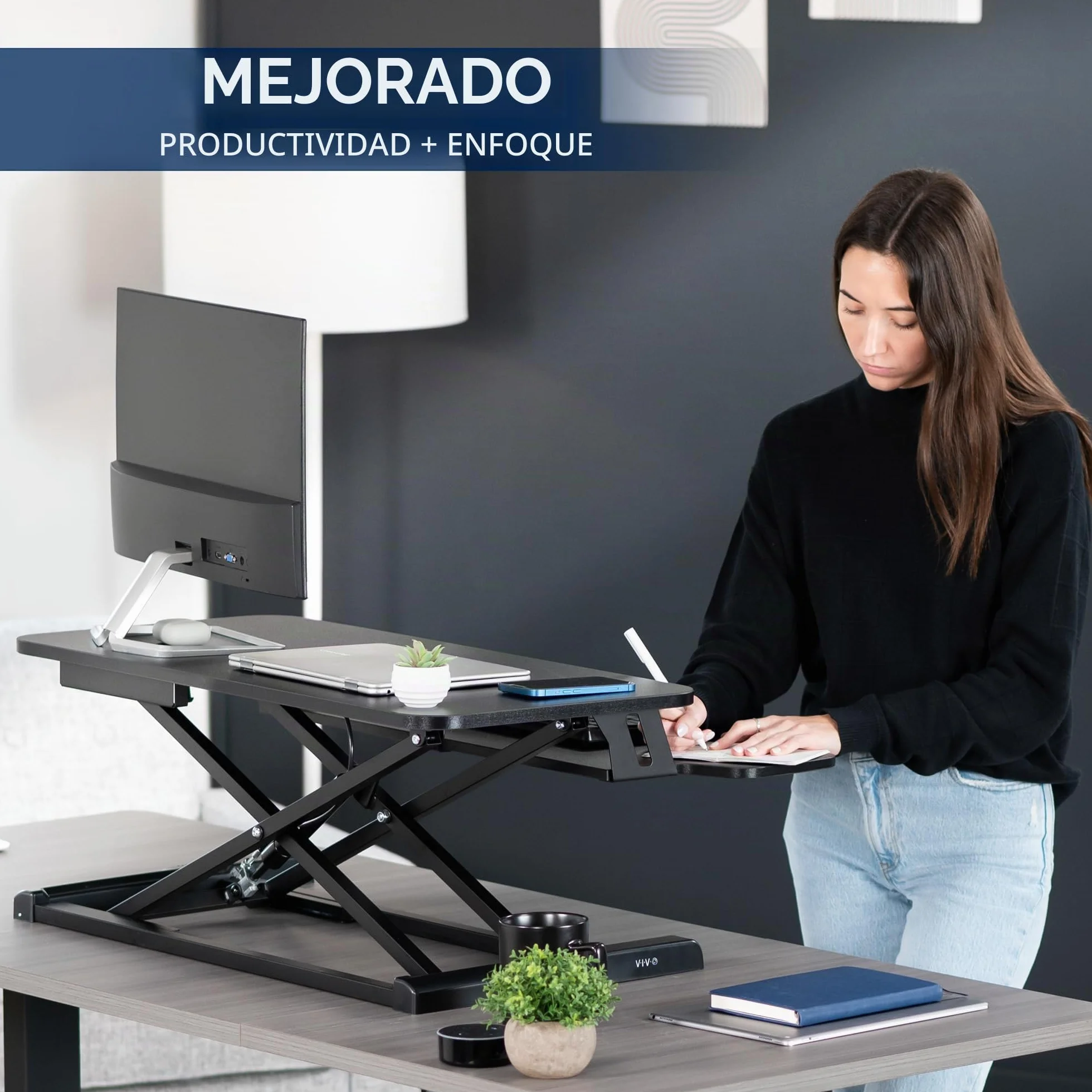 VIVO Convertidor de Escritorio de 80 centímetros, Serie K, Elevador de Altura Ajustable para Sentarse a pie, Monitor Dual y estación de Trabajo para Laptop con Bandeja Ancha para Teclado, Negro
