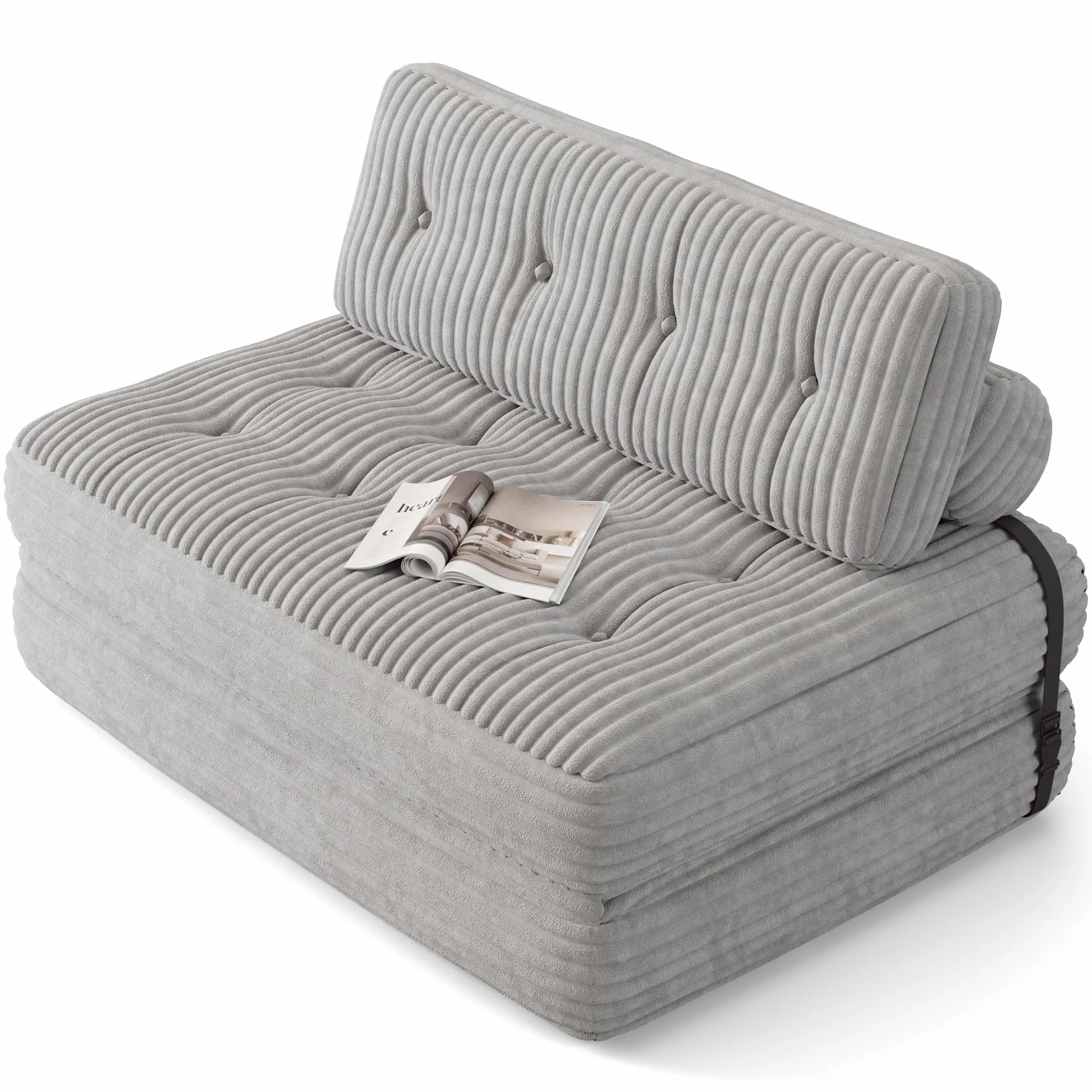 Xbro Sofá Cama Plegable 2 Plazas, Sofá Convertible en Cama Sin Montaje, para Huéspedes y Espacios Pequeños, Tela de Pana con Relleno de Espuma, 180×130 cm (Gris Claro)