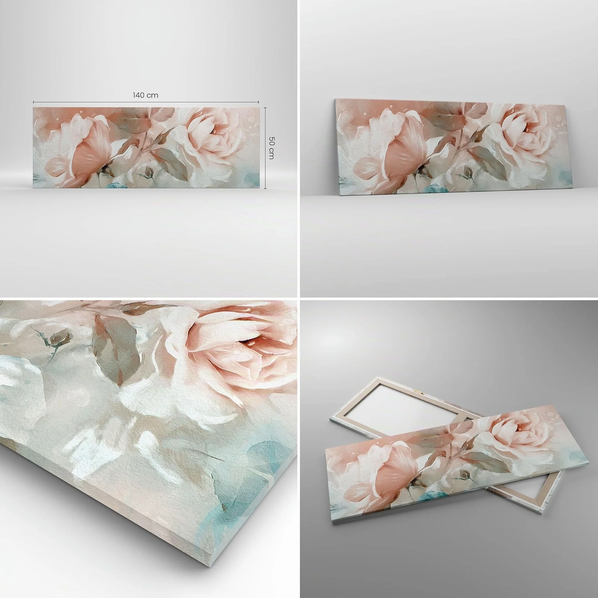 Cuadro sobre Lienzo 140x50cm Moderno Panorámico Botánica Flores - 5505 | Romántico Rosas Cuadro Decorativo Grande Arte mural Decoración del Hogar Salón Dormitorio Cocina Oficina Cuadros de Pared