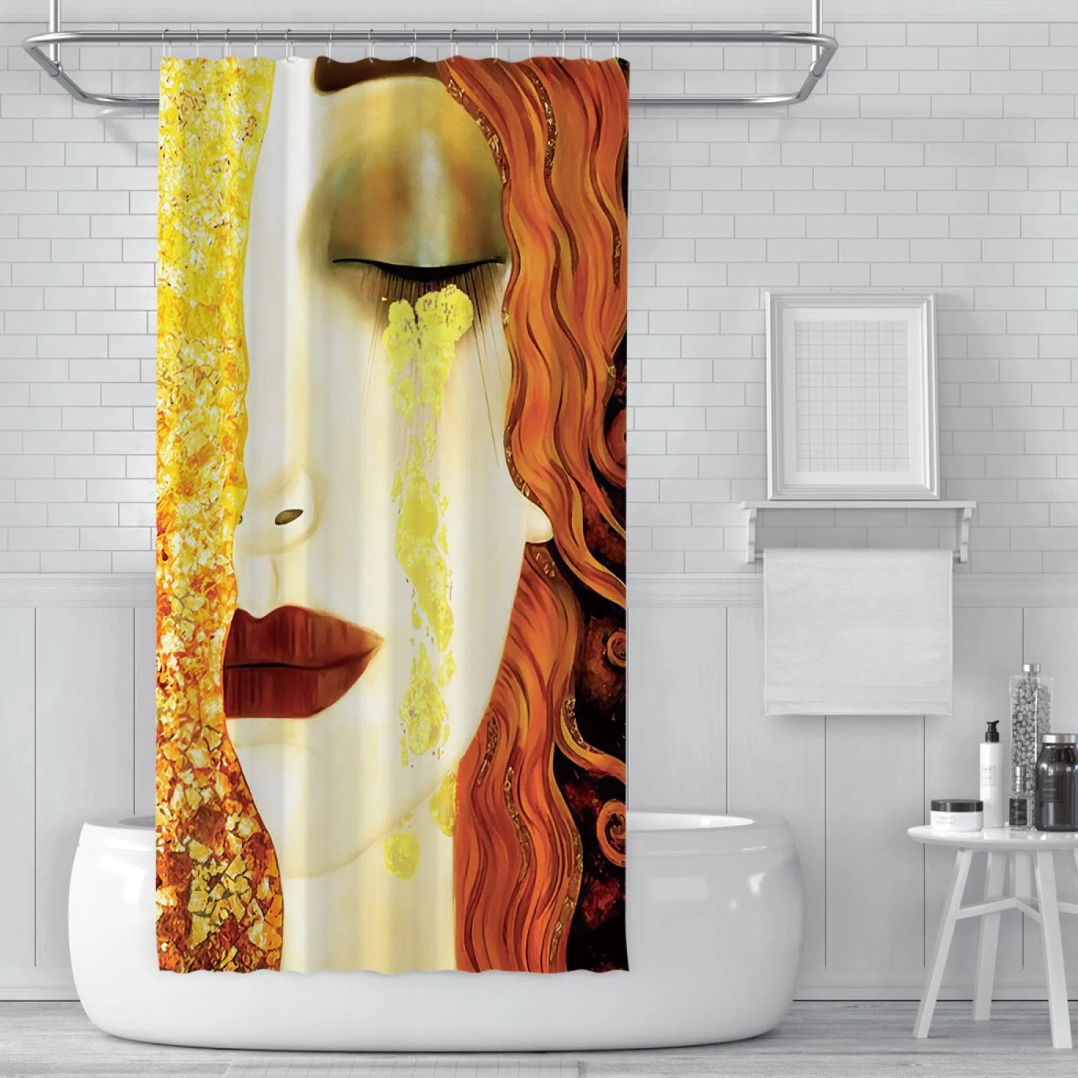 Cortinas de Ducha de Lujo Moderno Mujer Llorando Cortina de baño Decorativa Creativa Cortina de Ducha de Tela de poliéster Lavable con Ganchos 200x200cm