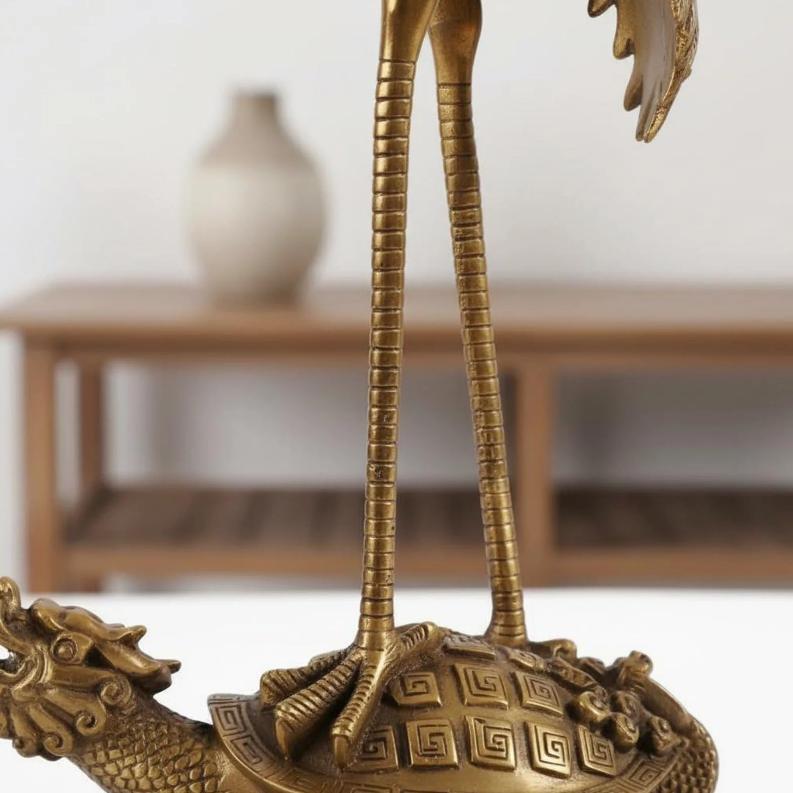 Adorno de Ave Zancuda de la Longevidad Coleccionable Escultura de Bronce Estilo Chino Diseño Llamativo Decoración del Hogar para Entrada, Amarillo, 92 Derecha Adelante