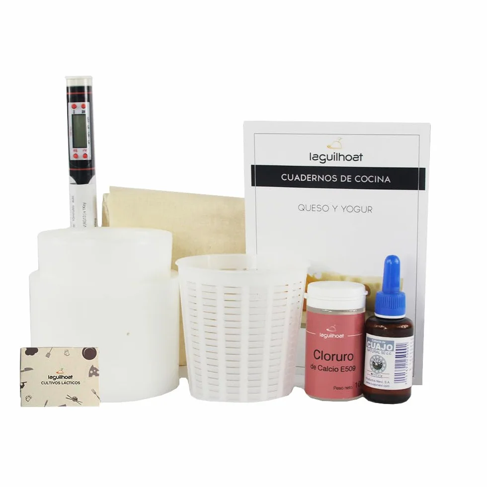 Cocinista Kit para hacer queso casero estándar con moldes, fermentos, cuajo, termómetro y tela Incluye cuaderno recetas para queso fresco, untable y curado