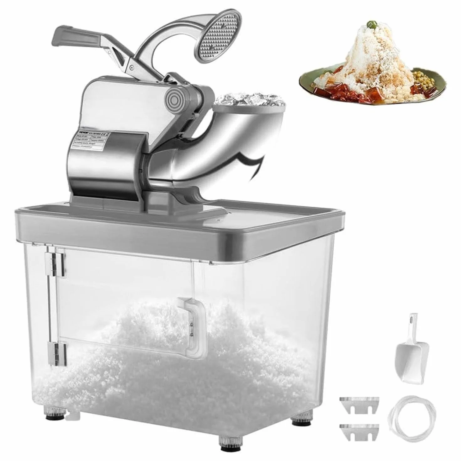 Trituradora de hielo eléctrica con cuchillas dobles de acero inoxidable, caja de almacenamiento de 4,4 L, máquina for hacer conos de nieve, máquina for afeitar hielo for restaurantes, bares, fiestas e