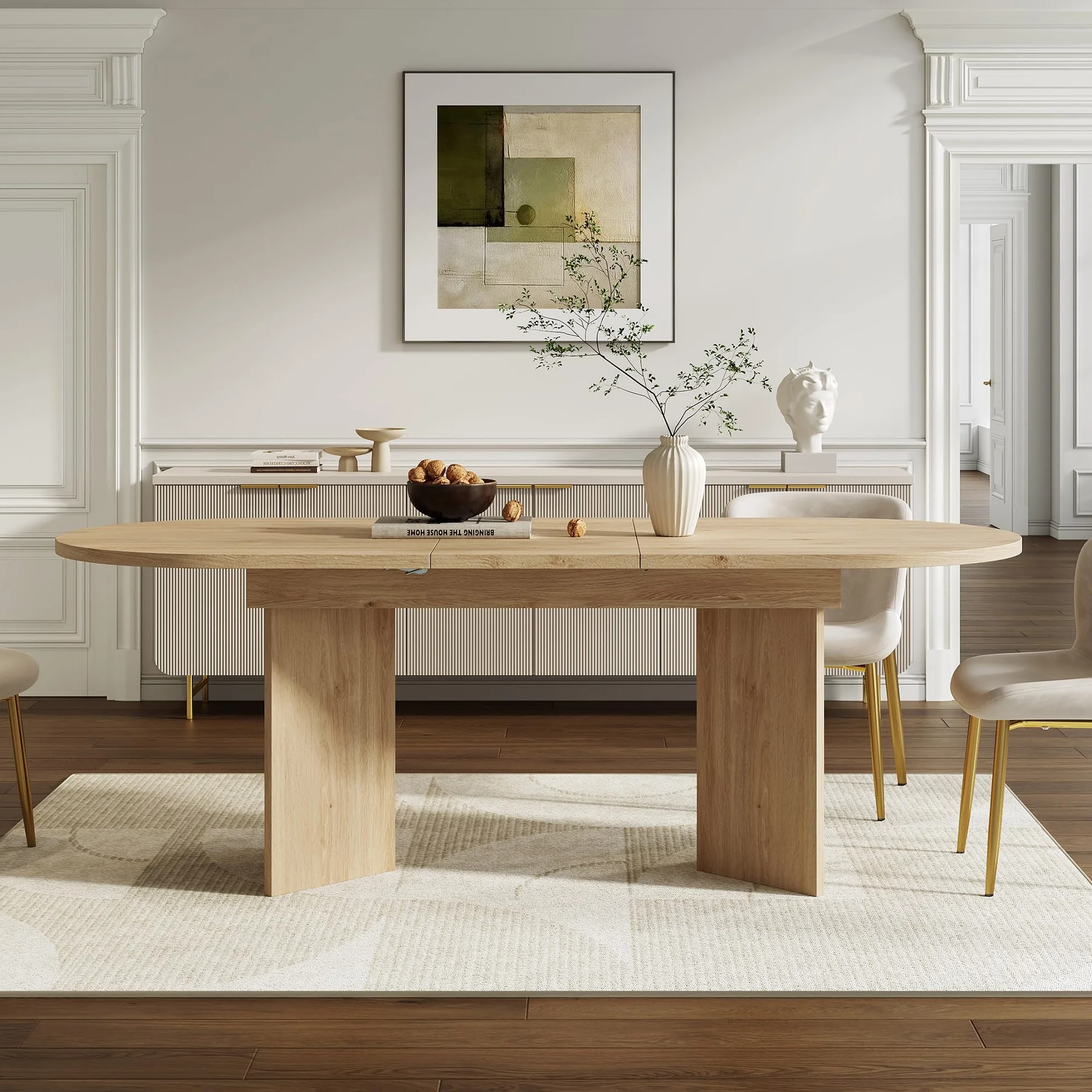 SUKY Mesa de comedor extensible, adecuada para 4 – 6 personas, con esquinas redondeadas, mesa de comedor de estilo simple, extensible, 120/160 x 80 cm, color roble