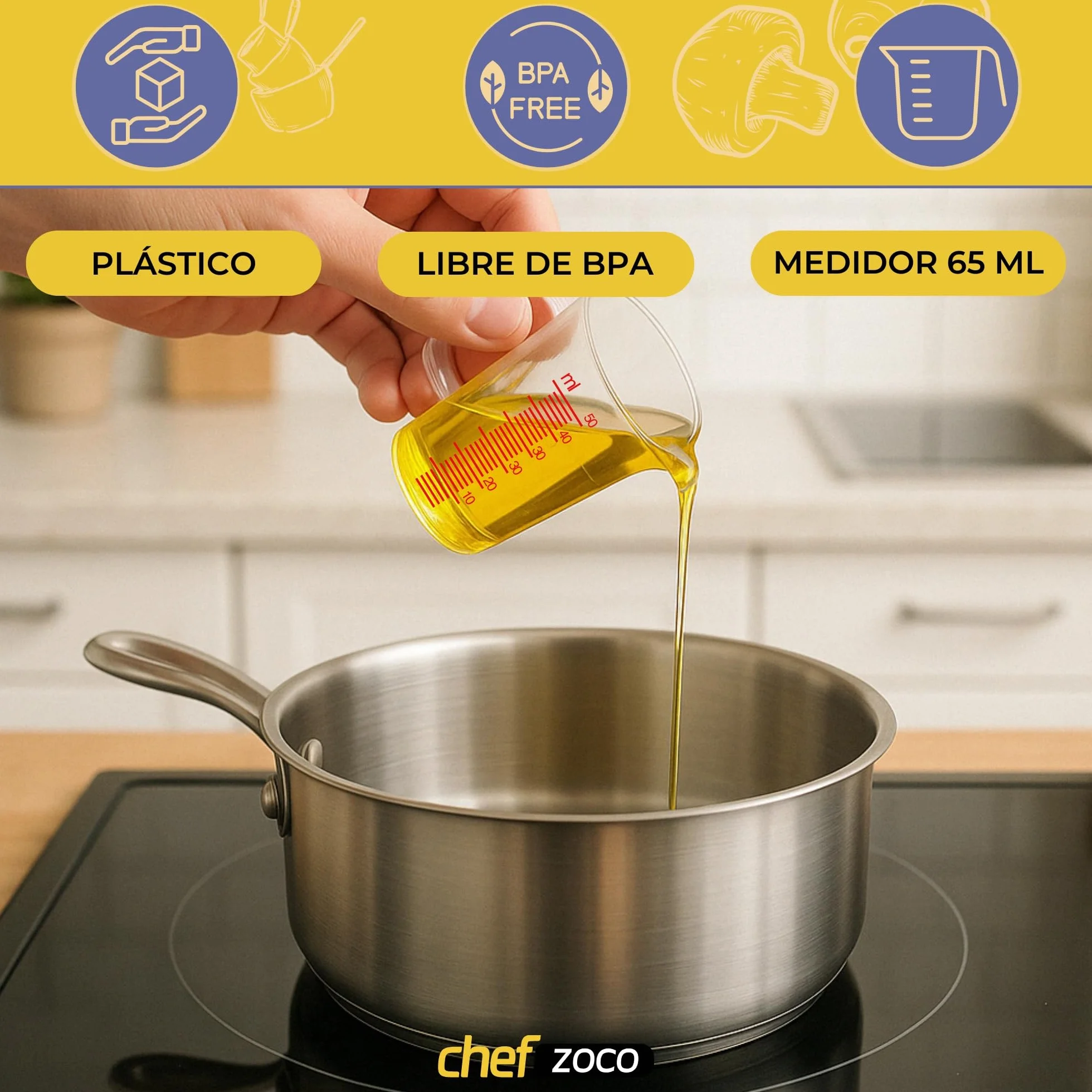 CHEFZOCO Jarra Medidora 65 ml Plástico Transparente para Microondas