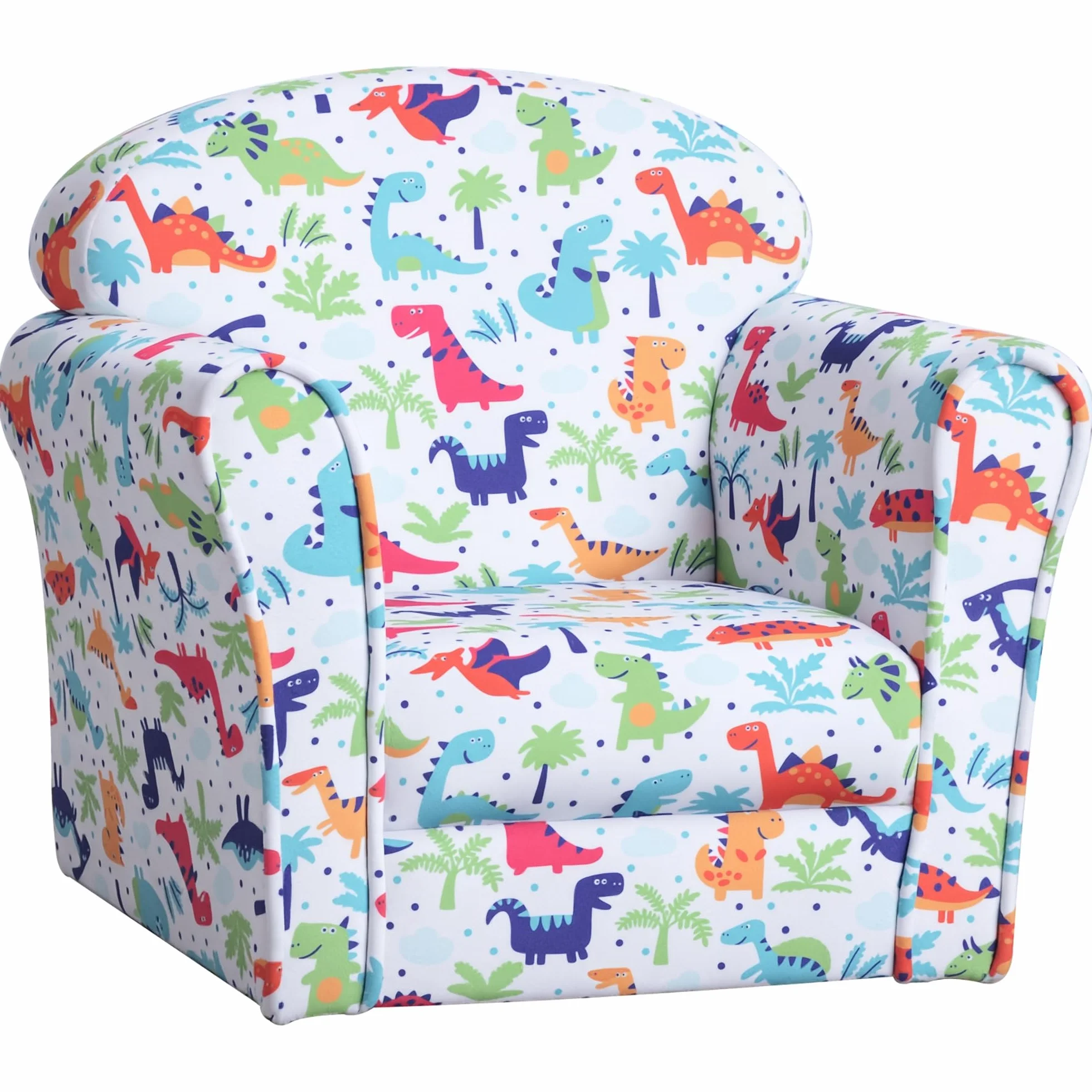 HOMCOM Sillón Infantil Sofá para Niños +18 Meses con Estampado de Dinosaurios Estructura de Madera Acolchado de Espuma y Tapizado de Franela 50x39x44 cm Multicolor