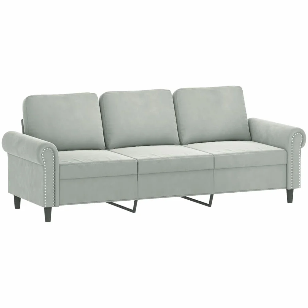 vidaXL Sofá de 3 Plazas con Cojines, Asiento con Reposabrazos, Sofá Tapizado de Televisión, Asiento para Salón Hogar, Terciopelo Gris Claro