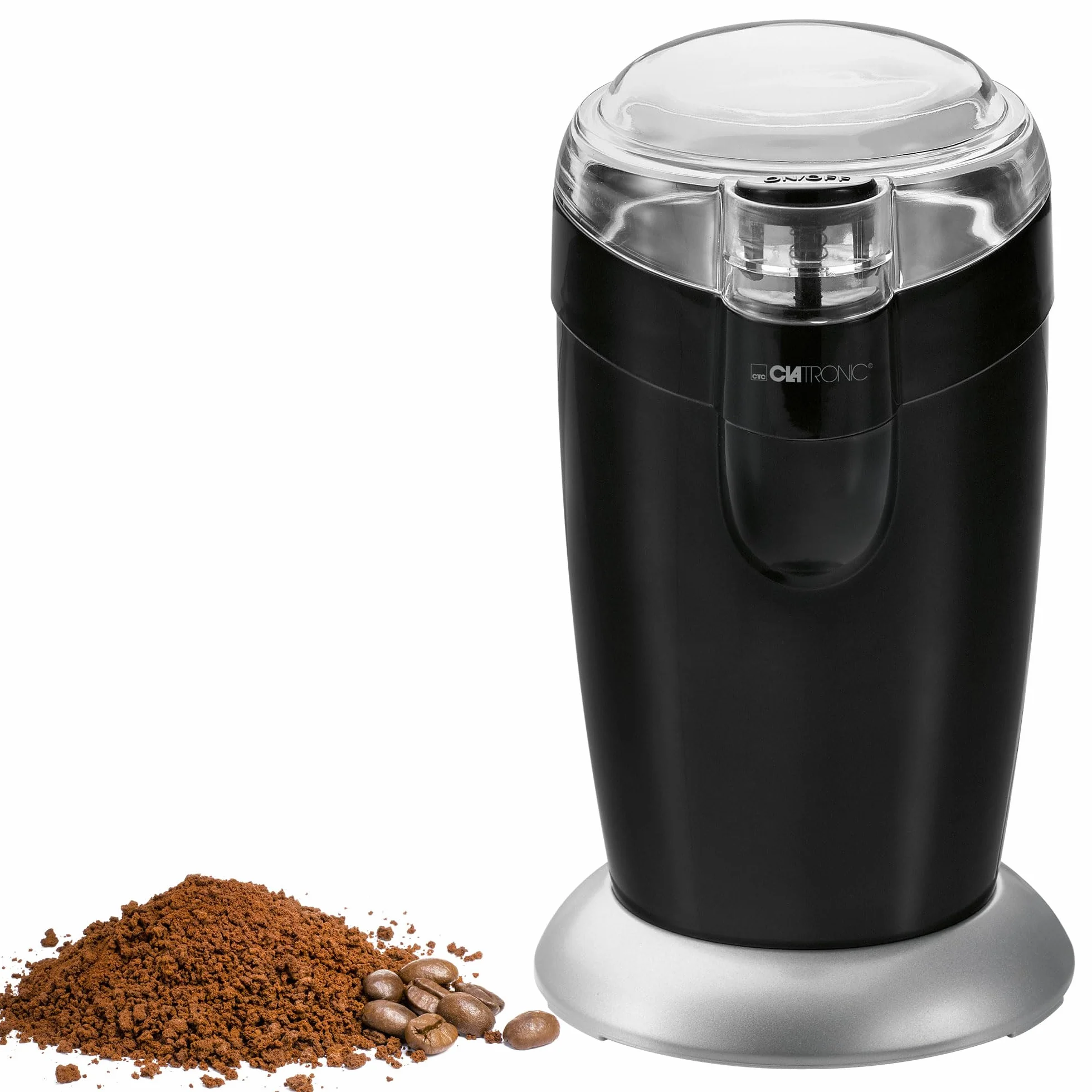 Molinillo de café eléctrico Clatronic® | cuchilla batidora de acero inoxidable | 40 gramos de capacidad | motor de 120 vatios | recipiente de acero inoxidable para granos | KSW 3306 negro