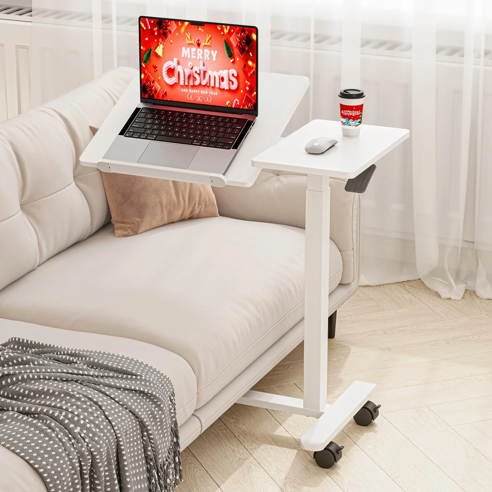 Dripex Mesa Auxiliar Regulable en Altura e inclinación Ajustable con Ruedas, Mesa de Aseo para Cama, Mesa de Ordenador, Mesa de Cama pequeña con Ruedas, Mesa de sofá, mesita de Noche para salón