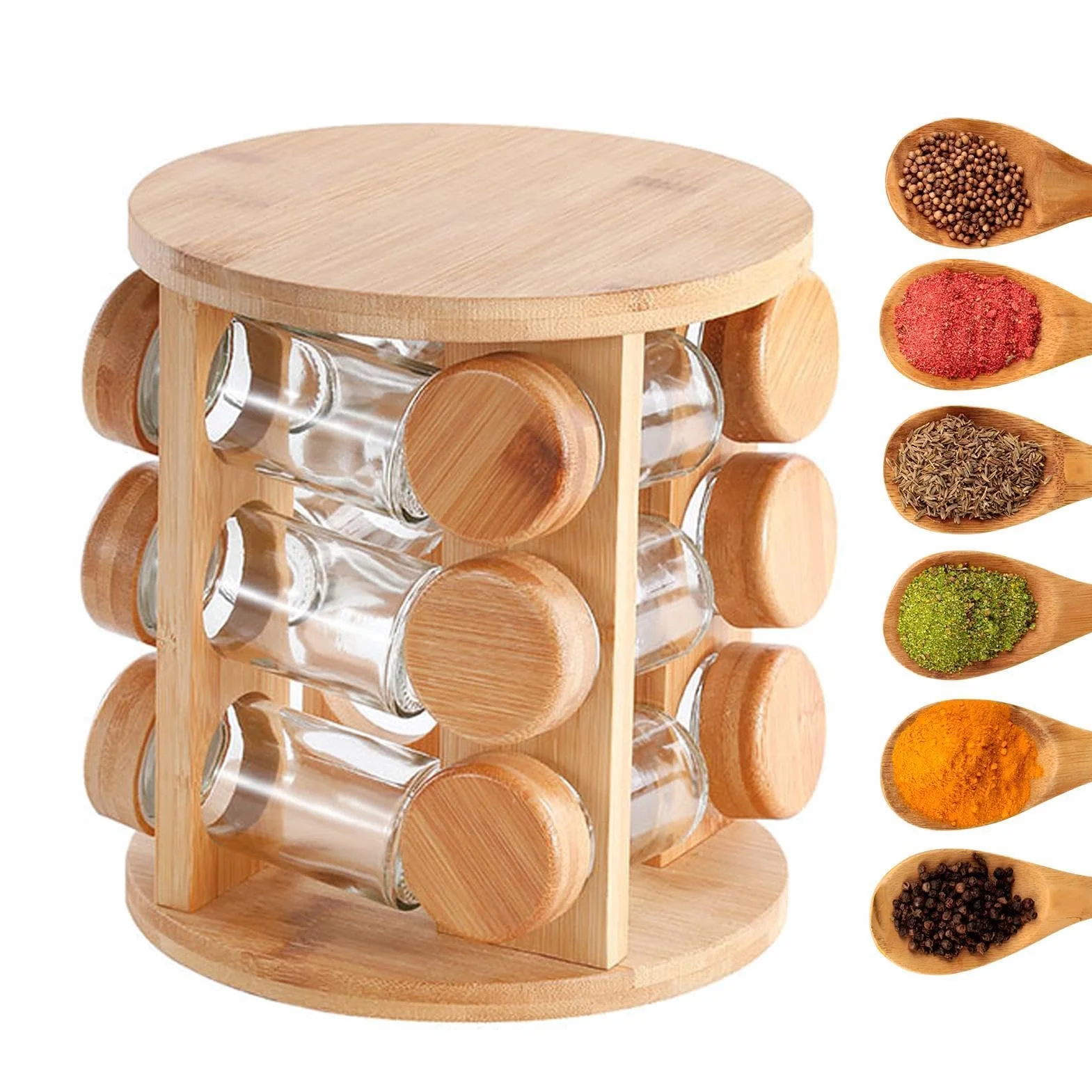 Organizador de especias giratorio, especiero de madera para cocina | organizador para azúcar, coleccionistas, cocineros, principiantes, padres comprometidos, cocina, comedor,