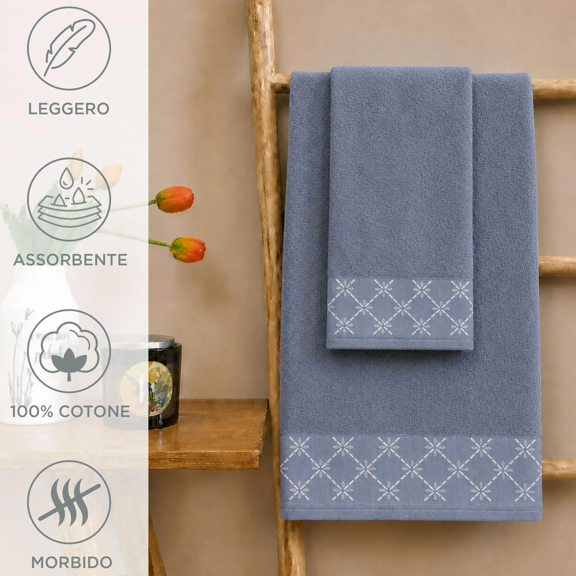 Toallas de baño para cara y bidé de puro algodón, juego de 12 unidades, 6 + 6 bordadas, de suave rizo de 400 g, cara de 55 x 100 cm e invitados 40 x 60 cm