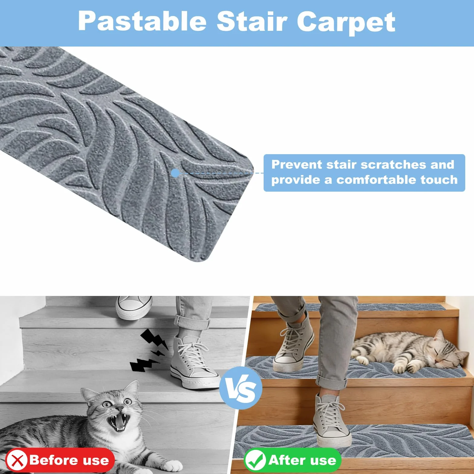 15 alfombrillas para escalones, 76 cm x 20 cm, autoadhesivas, para peldaños de madera, 100% poliéster TPE, para niños, ancianos y mascotas (gris claro)