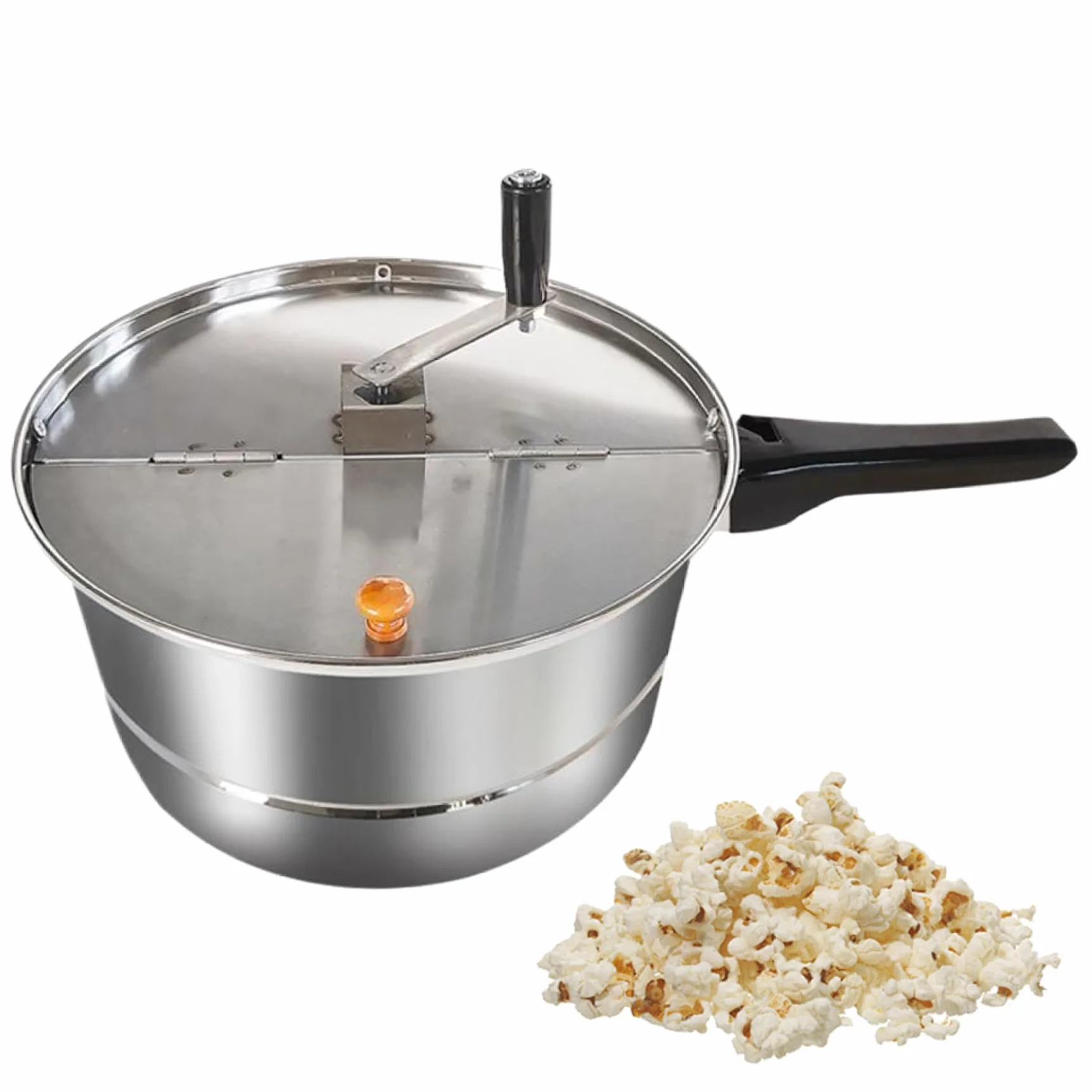 Maker del fabricante de palomitas de palomitas de palomitas de palomitas de palomitas de palomitas, fabricante de palomitas de palomitas de maíz de acero inoxidable antiadherente, mango y tapa de gom