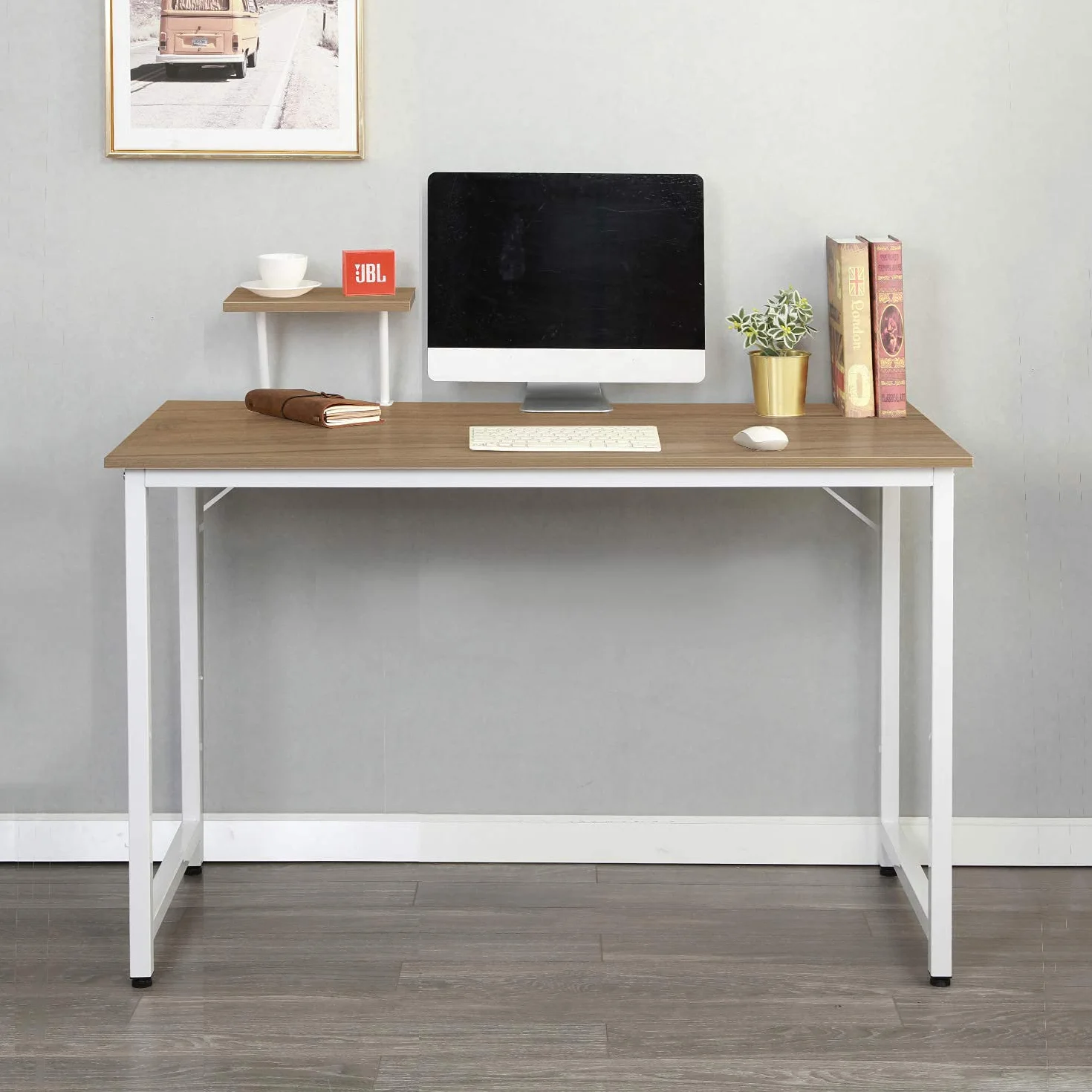 sogesfurniture Mesa de Ordenador Moderno Escritorios para Computadora Escritorio de Oficina Mesa de Trabajo Mesa de Estudio de Madera y Acero, 100x50x75cm, WK-JK100-OK-BH