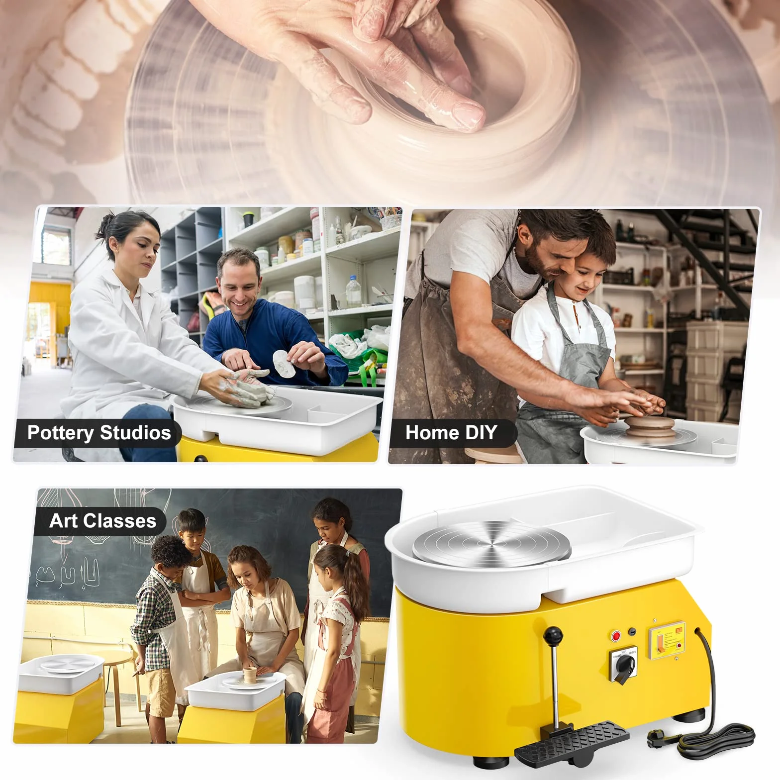 Torno Ceramica,VAYOTOY Torno Alfarero Eléctrico,25CM Rueda de Alfarero que forma la Máquina 350W Bricolaje Eléctrico Herramienta de Arcilla con Pedal y Lavabo Desmontable Para el Trabajo