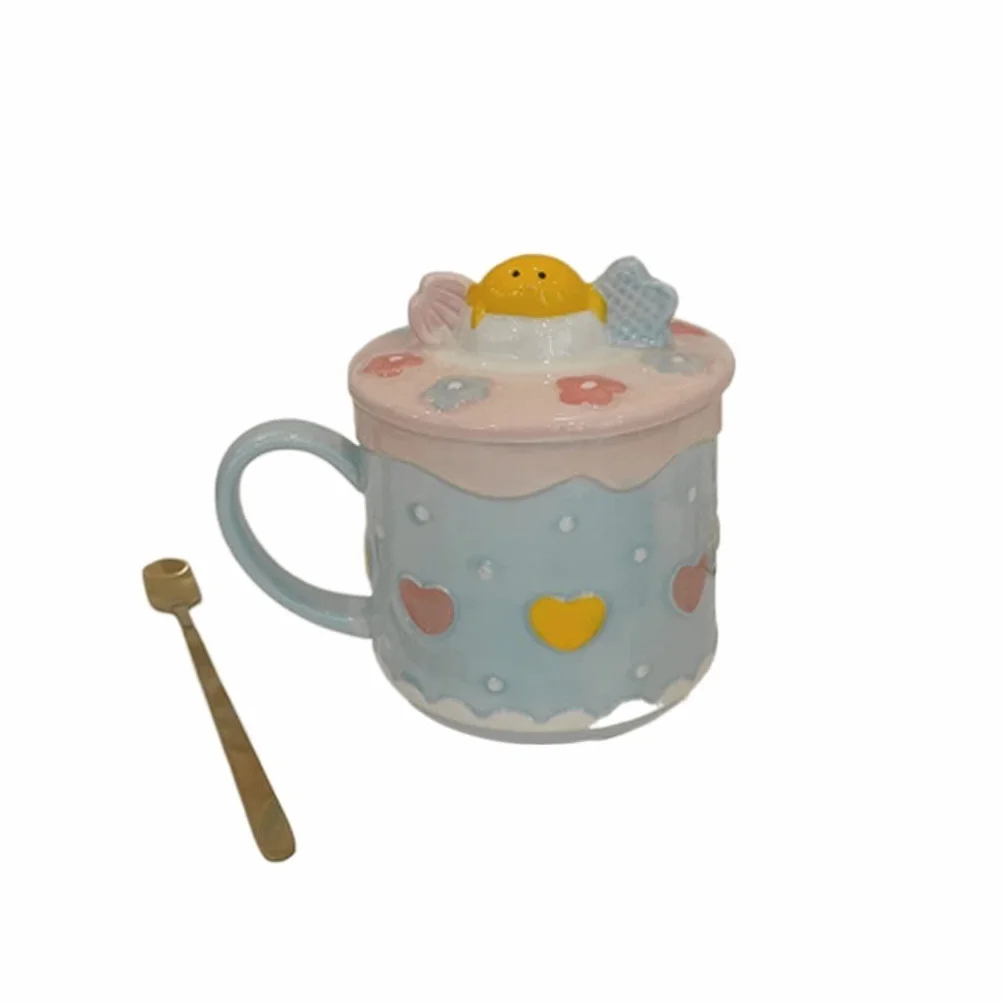 Taza de café de cerámica Taza de cerámica Taza Divertida Mujer con Tapa Cuchara Taza de Agua para el hogar Taza de café Estudiante Desayuno Taza de Leche (C)