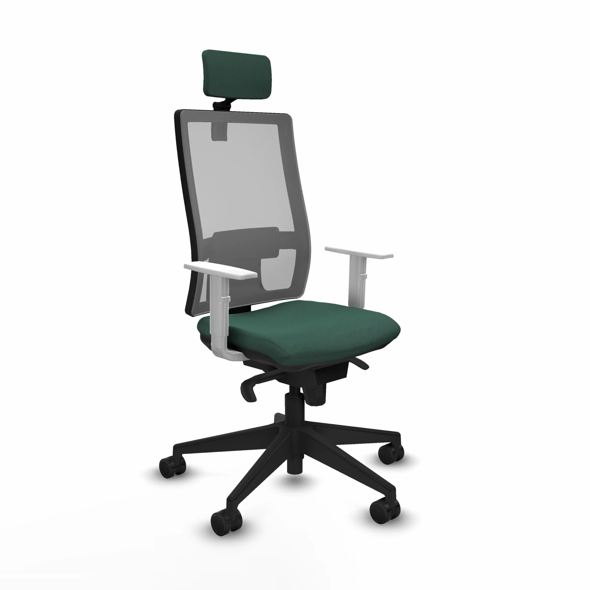 Piqueras y Crespo - Apoyo Lumbar para Silla Hornas con cabecero 2D, Brazos Blancos y Mecanismo sincro de 5 Posiciones, Ideal para teletrabajar y estudiar.