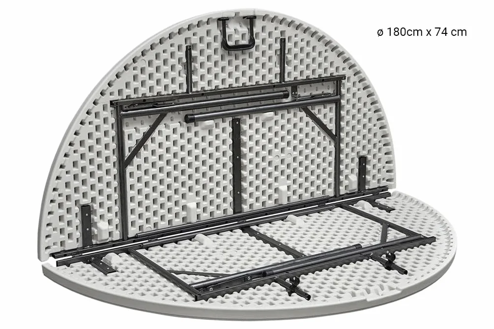 Cofan Mesa Plegable Redonda de Camping | Color: Blanco | Peso máximo: 150 kg | Adecuado para 10 Personas | Medidas: Ø 180 x 74 cm