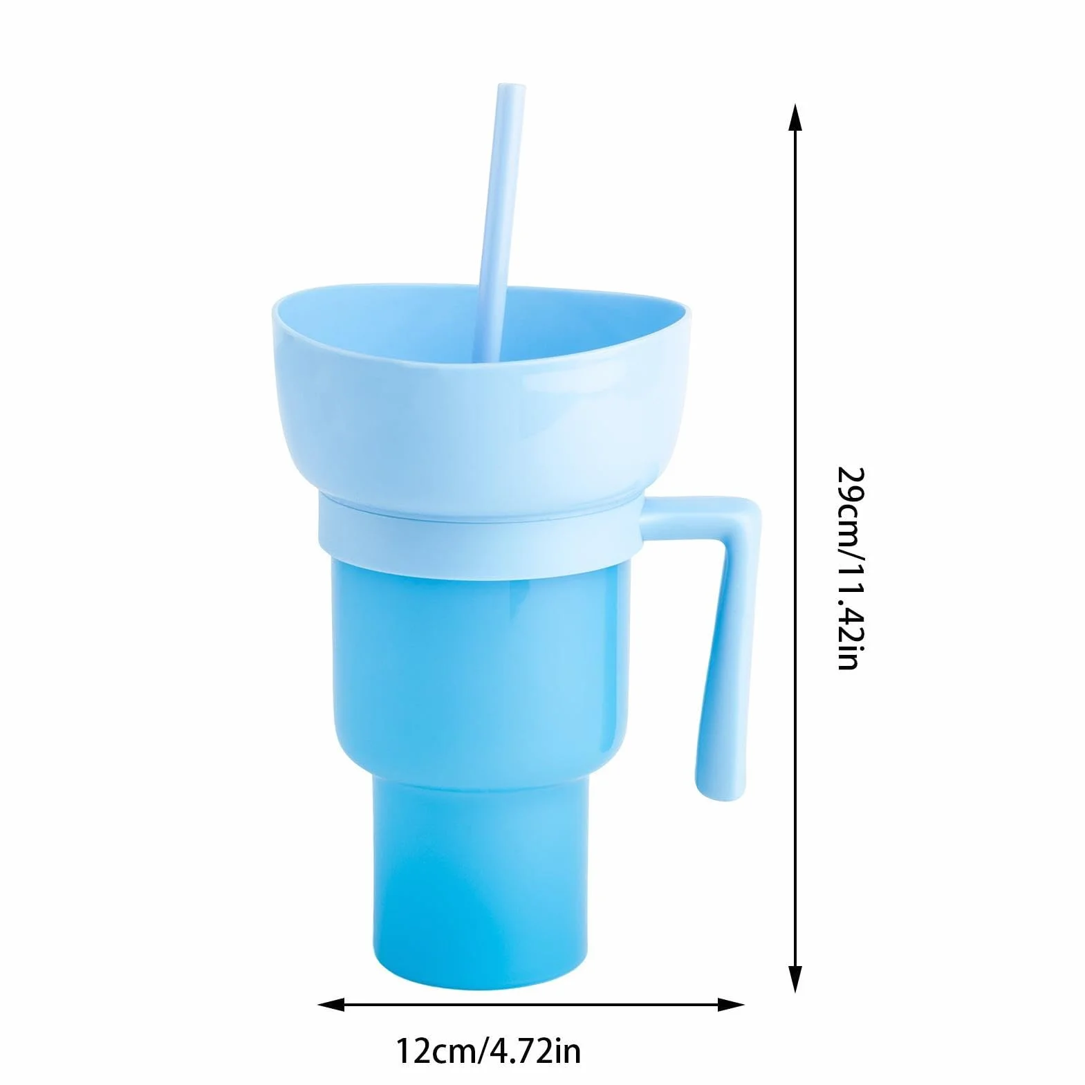 Vaso de estadio de 32 onzas con cuenco para aperitivos, a prueba de fugas, 2 en 1, recipiente para bebidas y aperitivos con pajilla, apto para viajes, con tapa de cuenco, ideal para adultos y niños