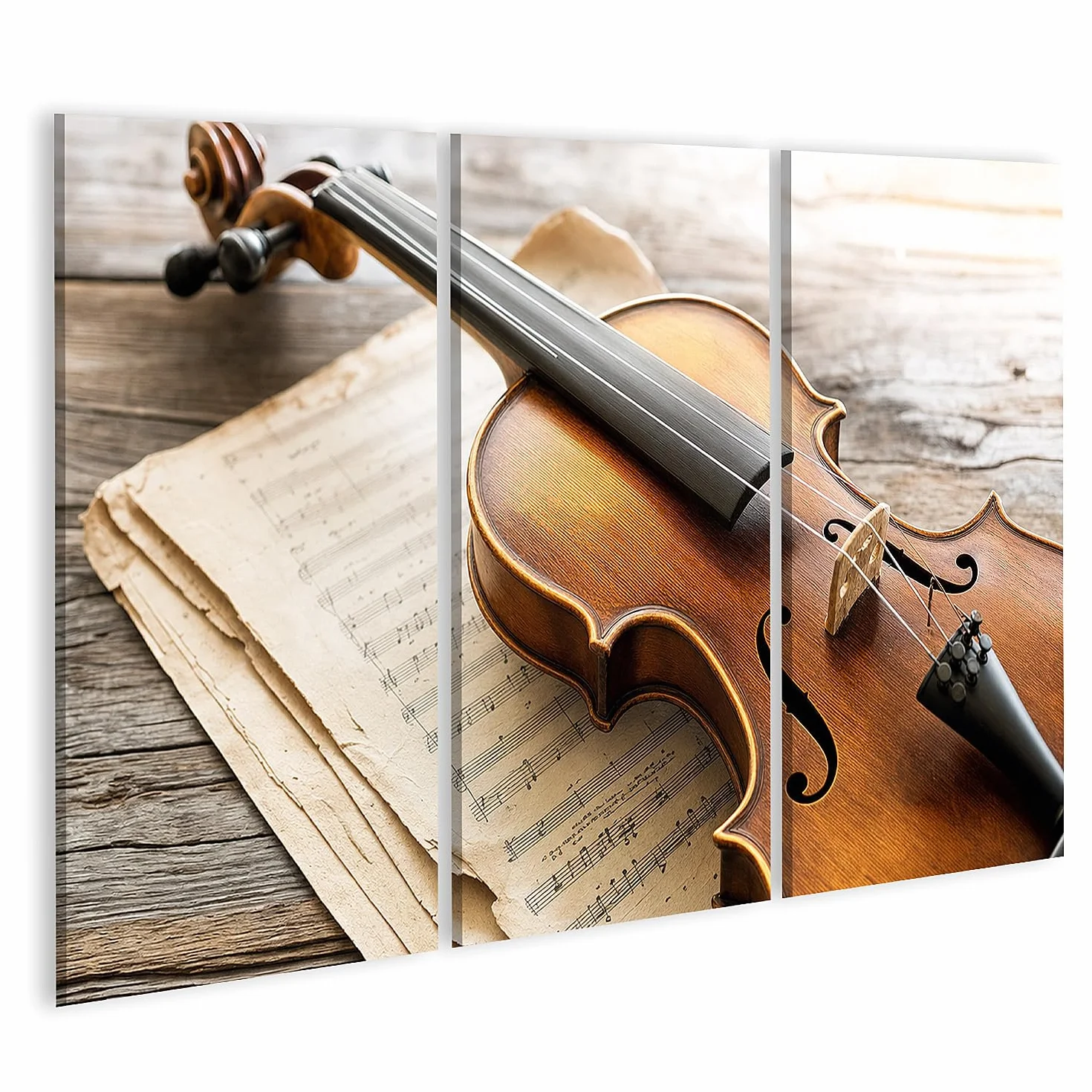 islandburner Cuadro sobre lienzo violín armónico sobre partitura mural salón para amantes de la música - 3 piezas