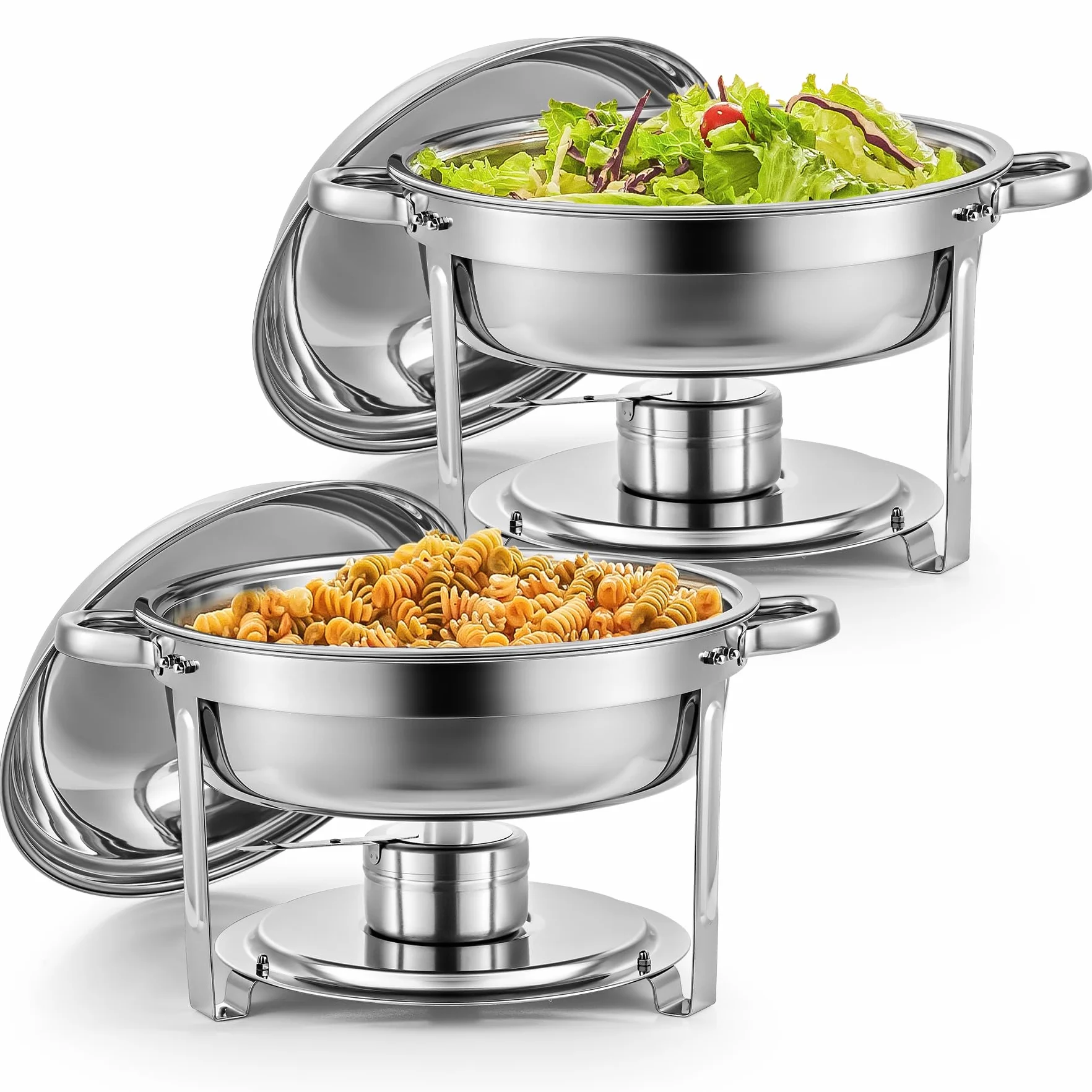 Wilprep 2 PCS Calentadores de Comida para Buffet de Acero Inoxidable Redondo 5L Calentador de Buffet con Bandeja de Calefacción, Tapas Chafing Dish para Restaurantes, Catering, Fiestas, Bodas, Picnics