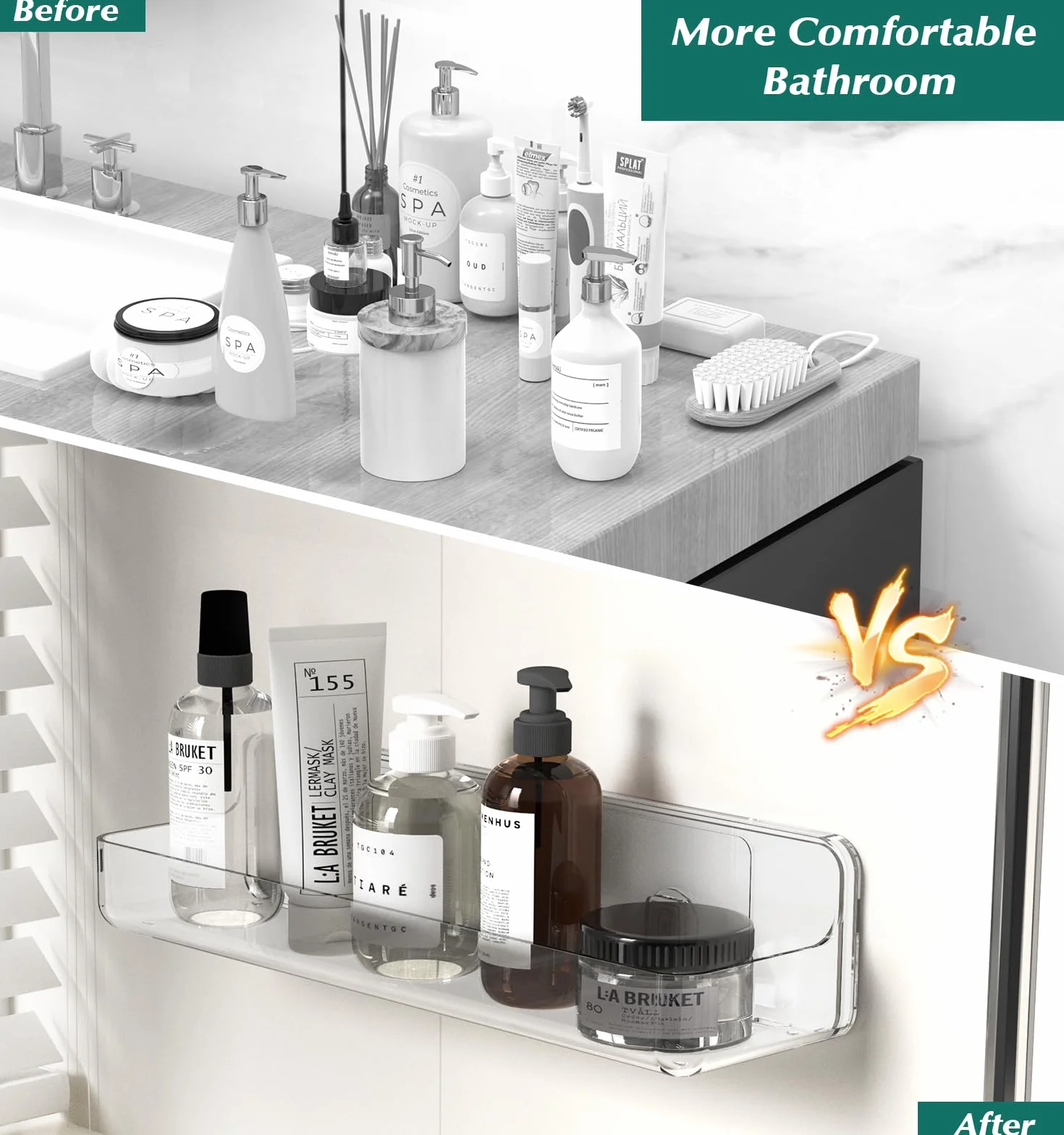 Estantes de Ducha, Organizador de Ducha de acrílico Transparente Adhesivo para baño, Transparente, sin taladrar, Almacenamiento de Ducha de Montaje en Pared