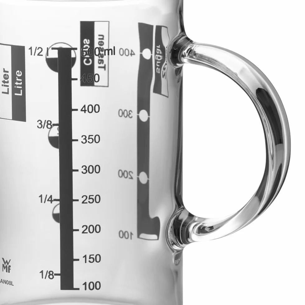 Vaso medidor WMF Gourmet 0,5L cristal borosilicatado resistente al calor escala litros mililitros tazas gramos